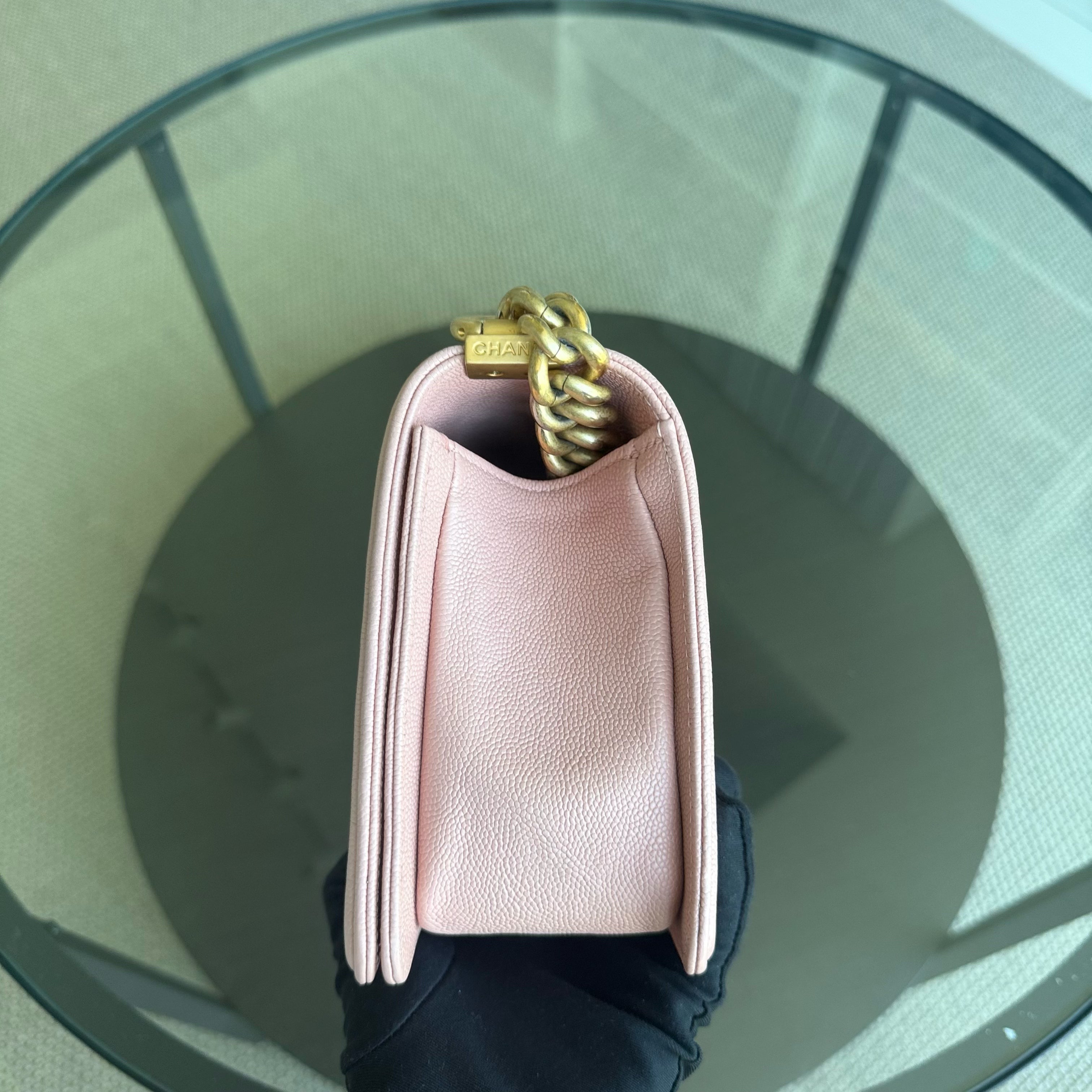 Chanel Boy Medium - Caviar 25CM Quilted Pink Gold Hardware Series 25