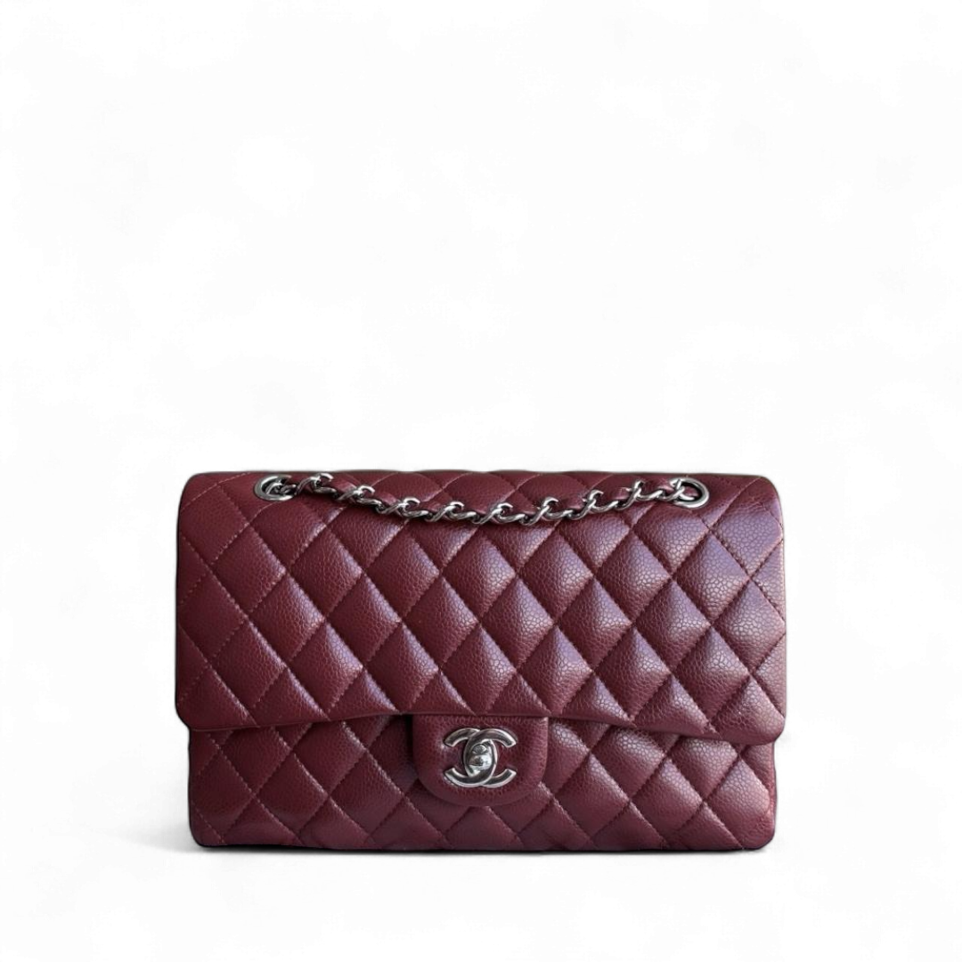 Chanel Classic Flap Medium - Caviar 25CM Quilted Grained Calfskin Burgundy Dark Red Silver Hardware Series 15