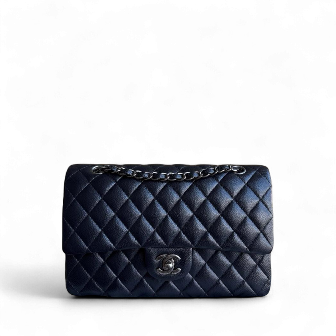 Chanel Classic Flap Medium - Caviar Quilted Grained Calfskin Dark Blue Silver Hardware Series 21