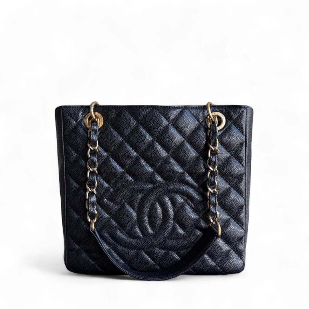 Chanel PST Petite Shopping Tote - Caviar Quilted Grained Calfskin Black Gold Hardware Series 14