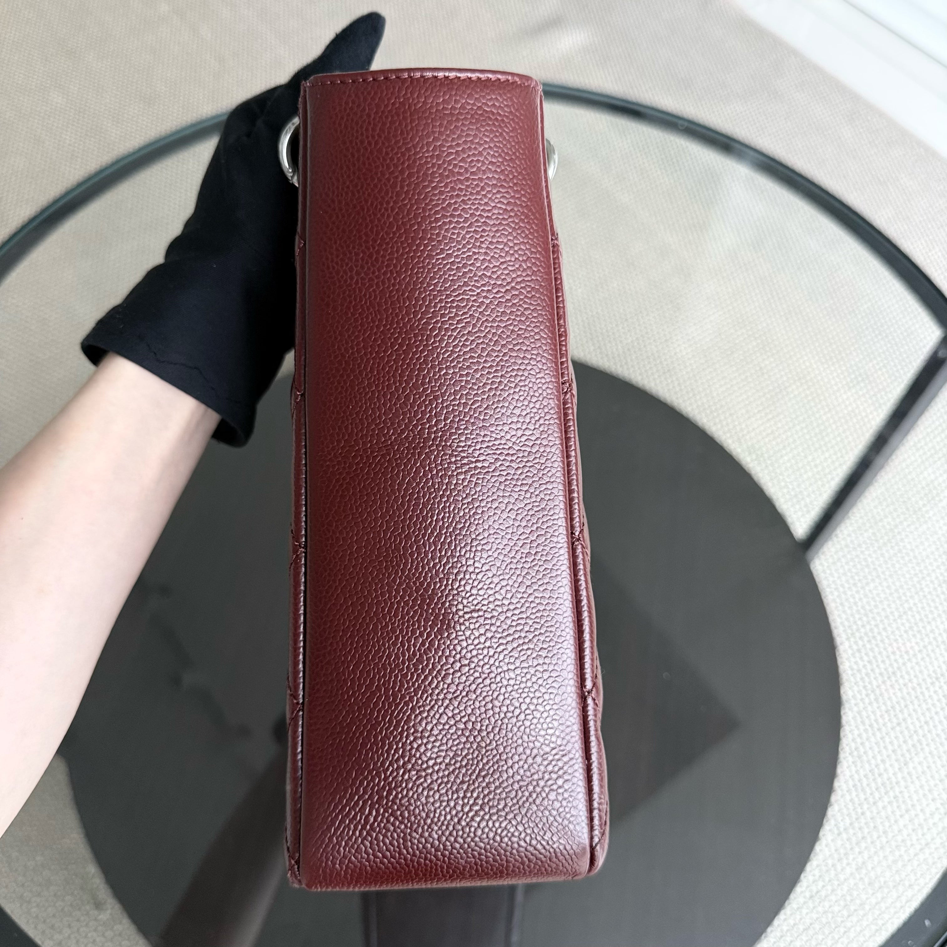 Chanel PST Petite Shopping Tote - Caviar Quilted Burgundy Dark Red Silver Hardware Series 18