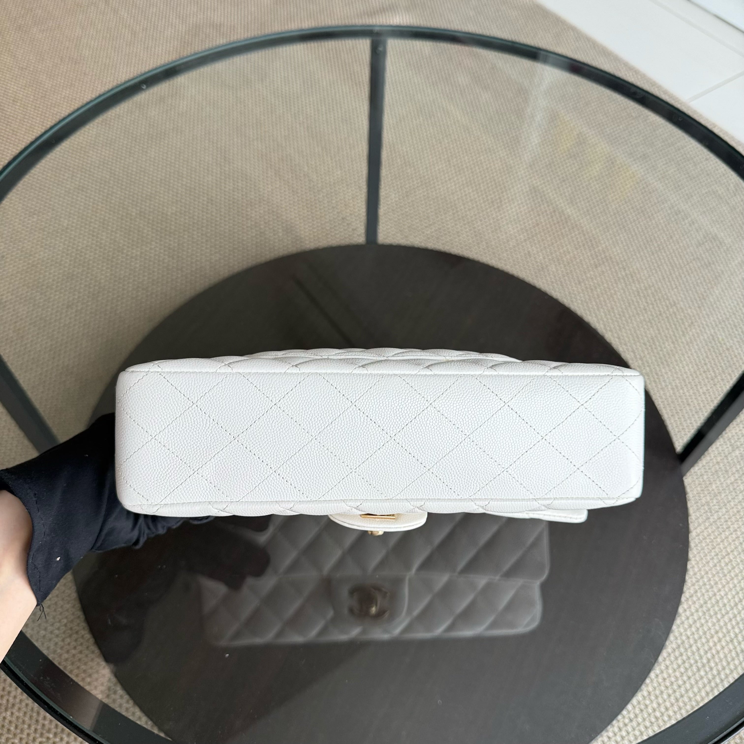 Chanel Classic Flap Medium - 25CM Quilted Caviar White Gold Hardware Series 26