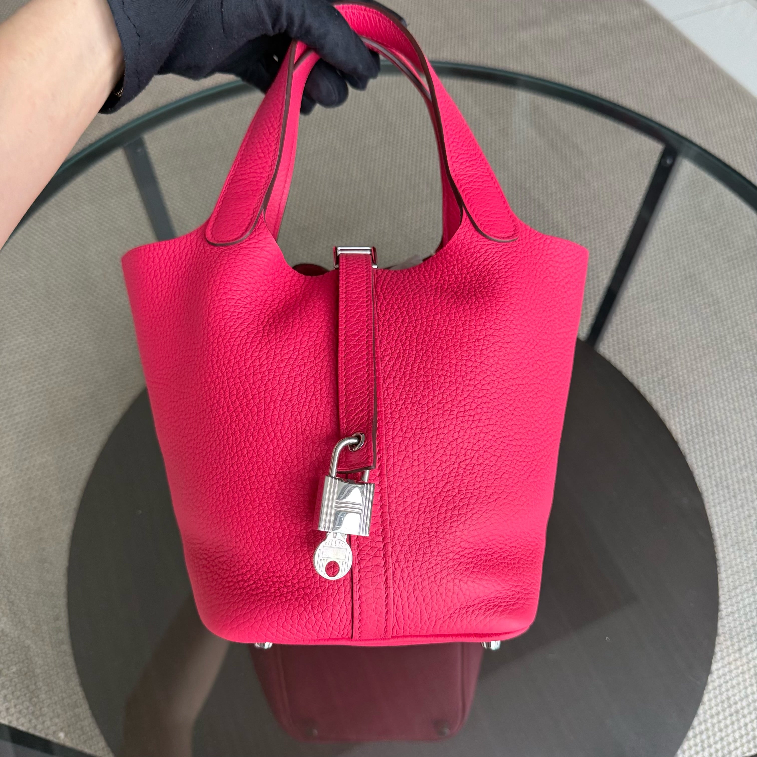 Hermes Picotin Lock 18 - TC Taurillion Clemence Pink Palladium Hardware Stamp A