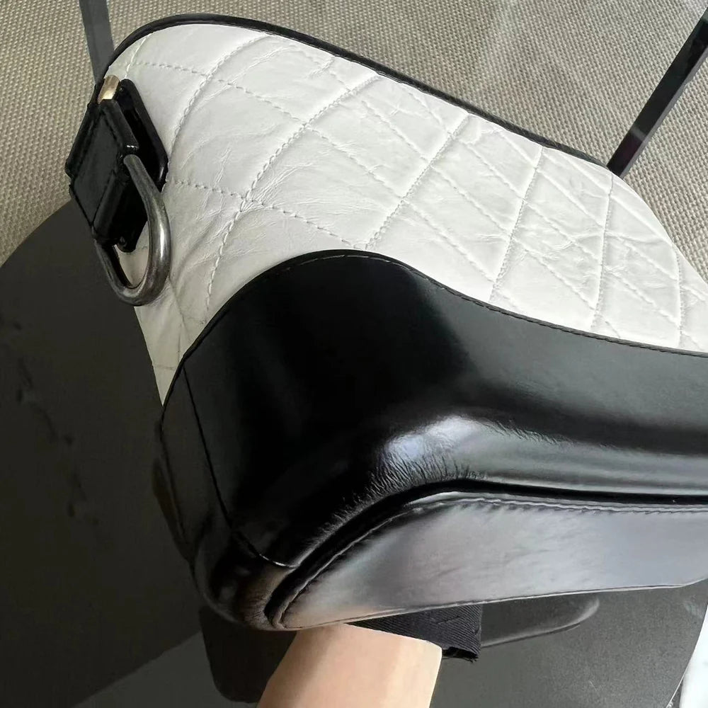 Chanel Gabrielle Small - 20CM Quilted Calfskin White Black Two-Tone Hardware