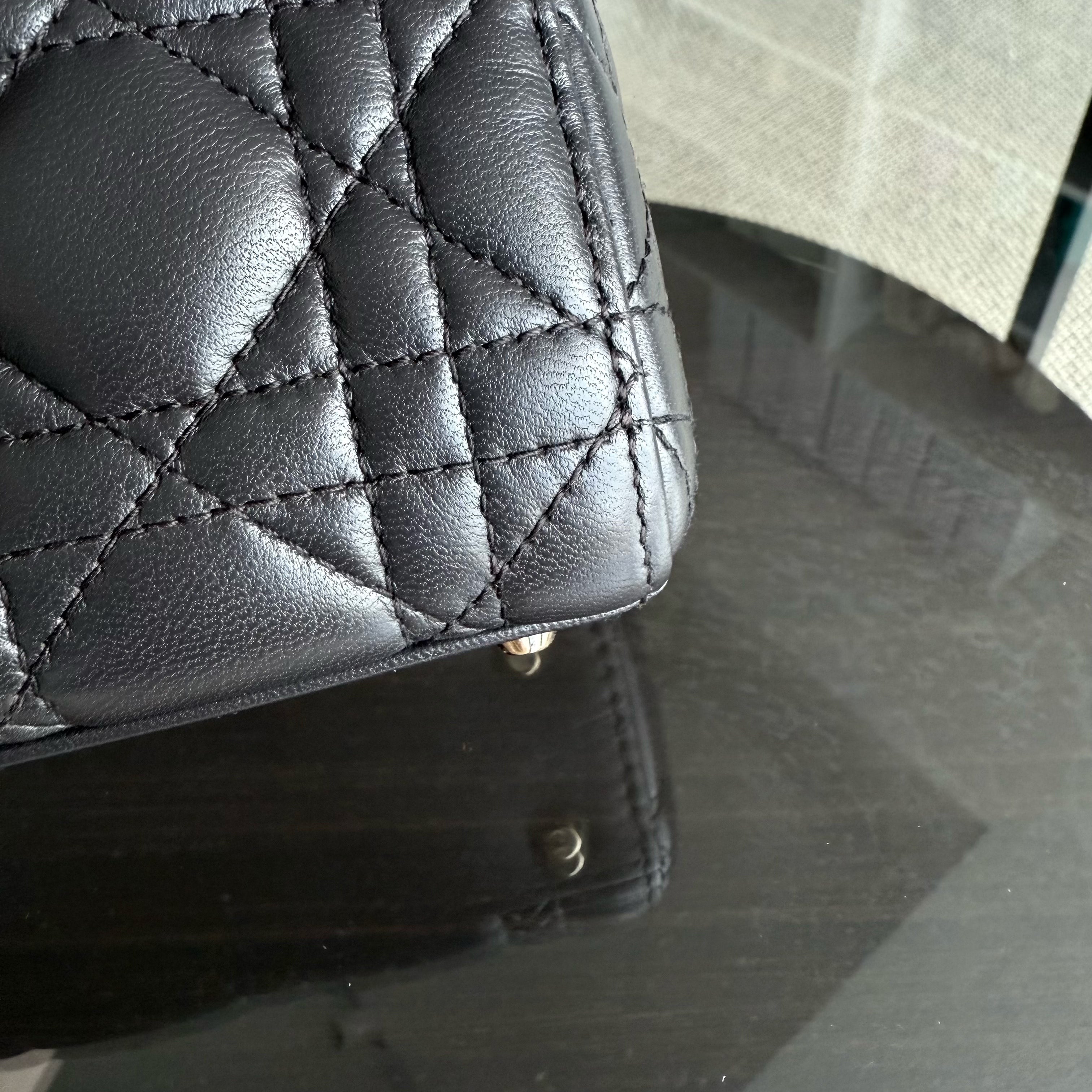 Dior Lady Mini - Cannage Lambskin Dark Grey Gray Gold Hardware Chain Strap