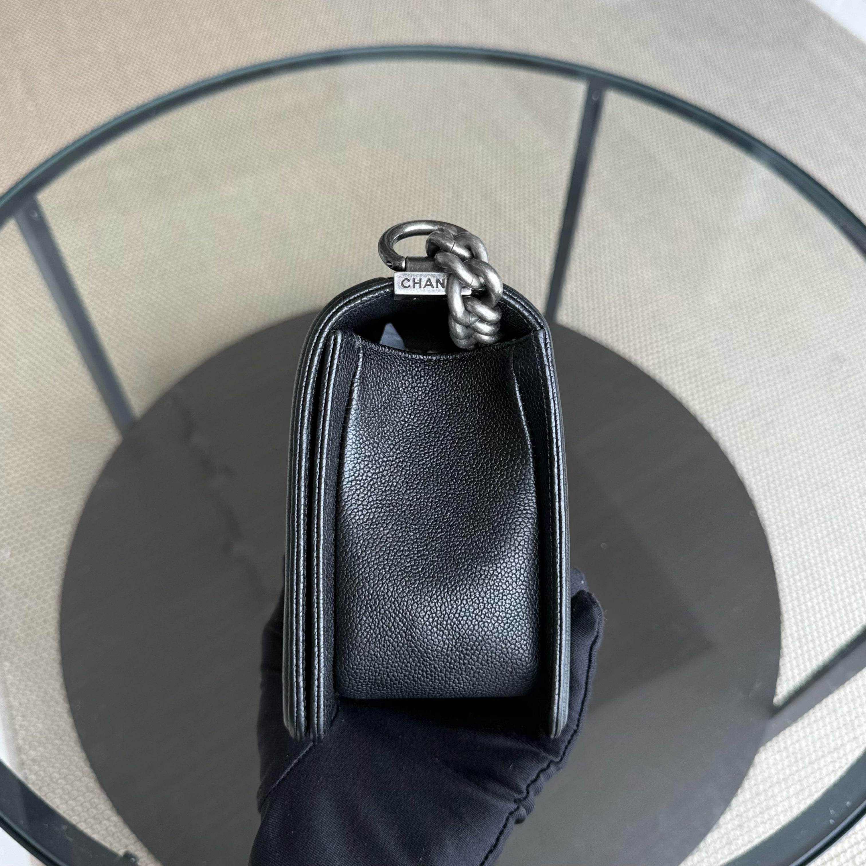 Chanel Boy Medium - Caviar 25CM Quilted Black Ruthenium Silver Hardware Series 23