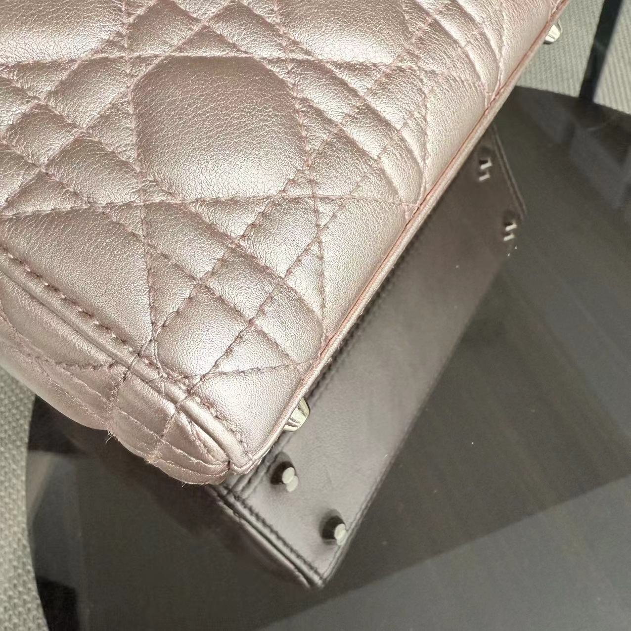 Lady Mini Cannage Lambskin Metallic Pink Golden Hardware