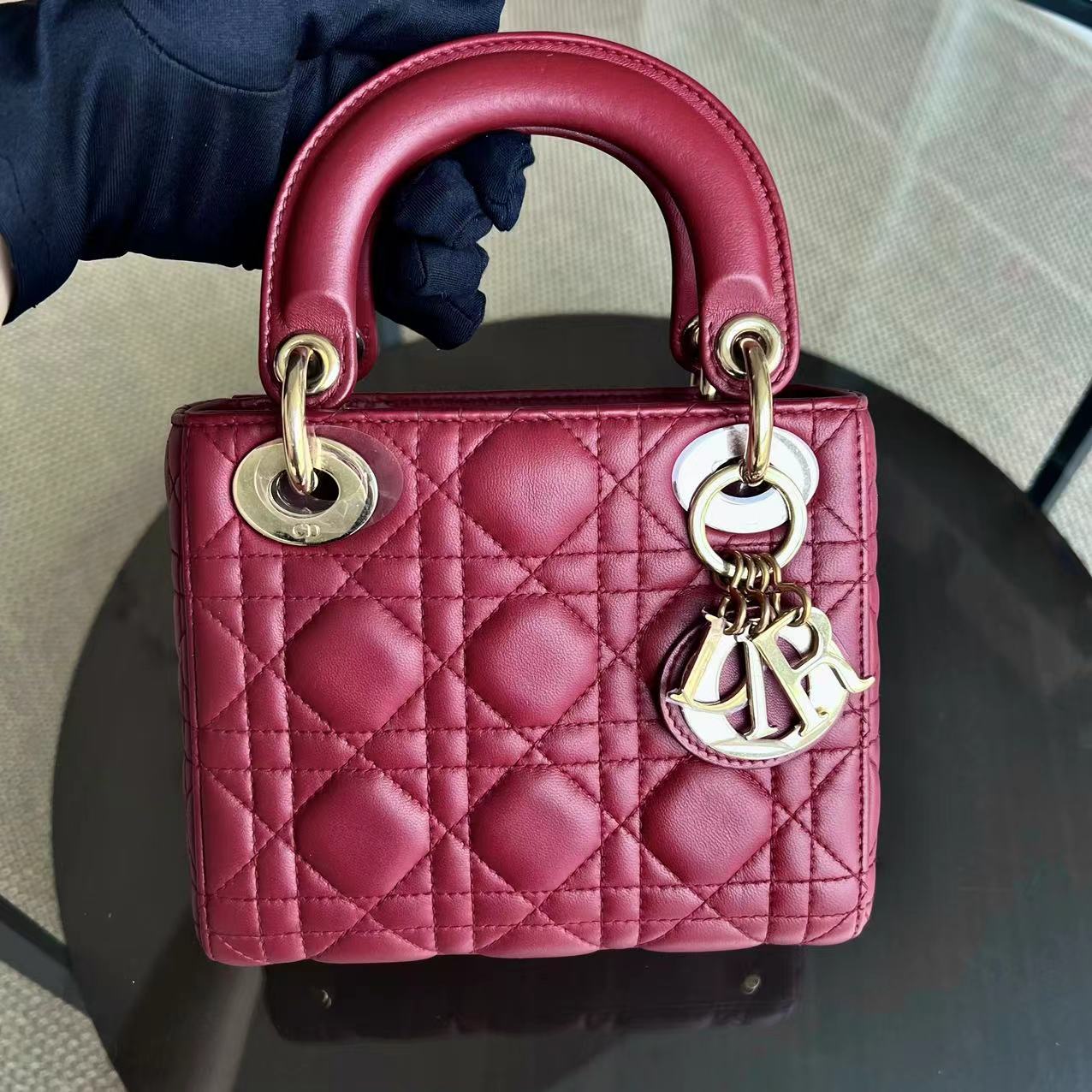 Dior Lady Mini - Cannage Lambskin Red Golden Hardware