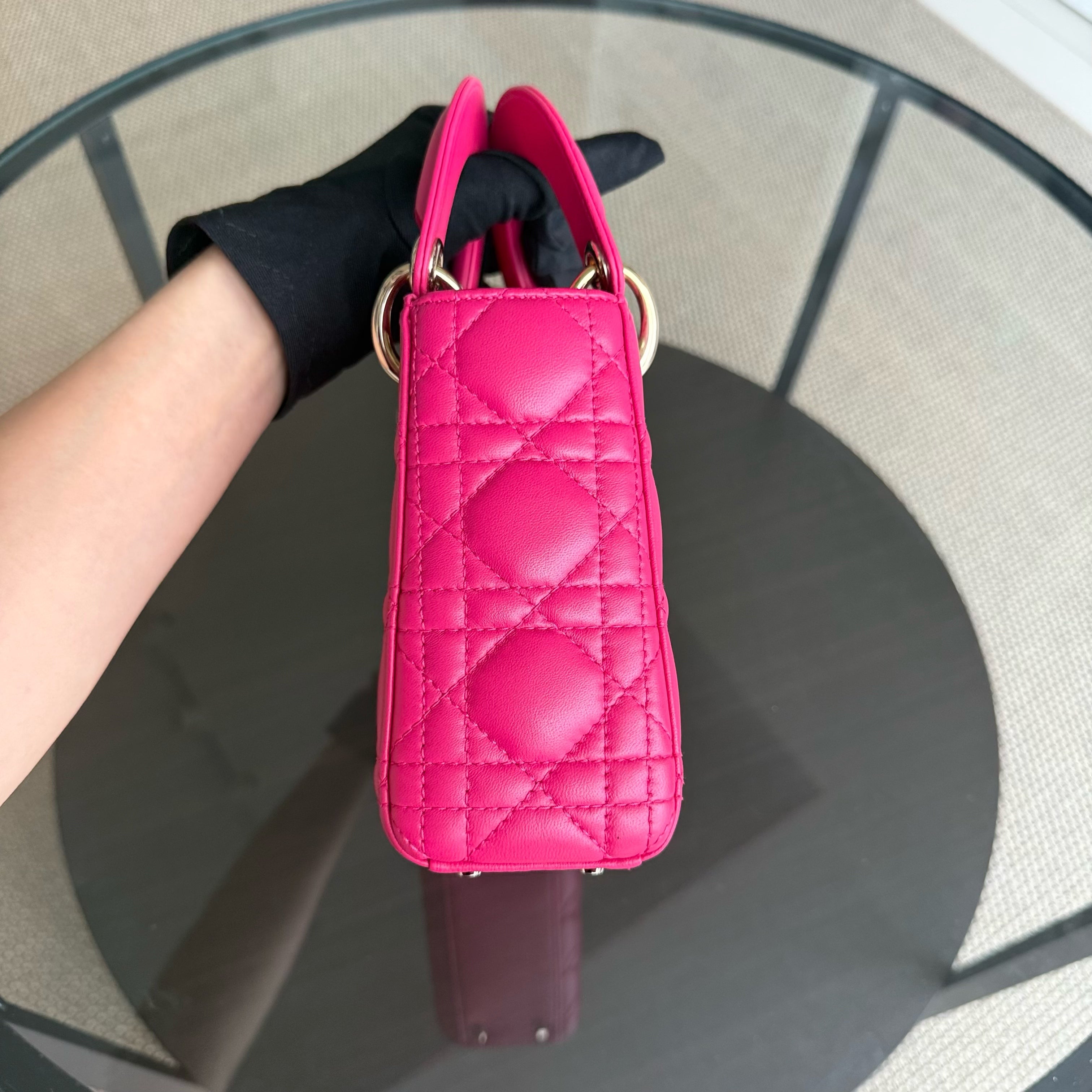 Dior Lady Mini - Cannage Lambskin Hot Pink Gold Hardware