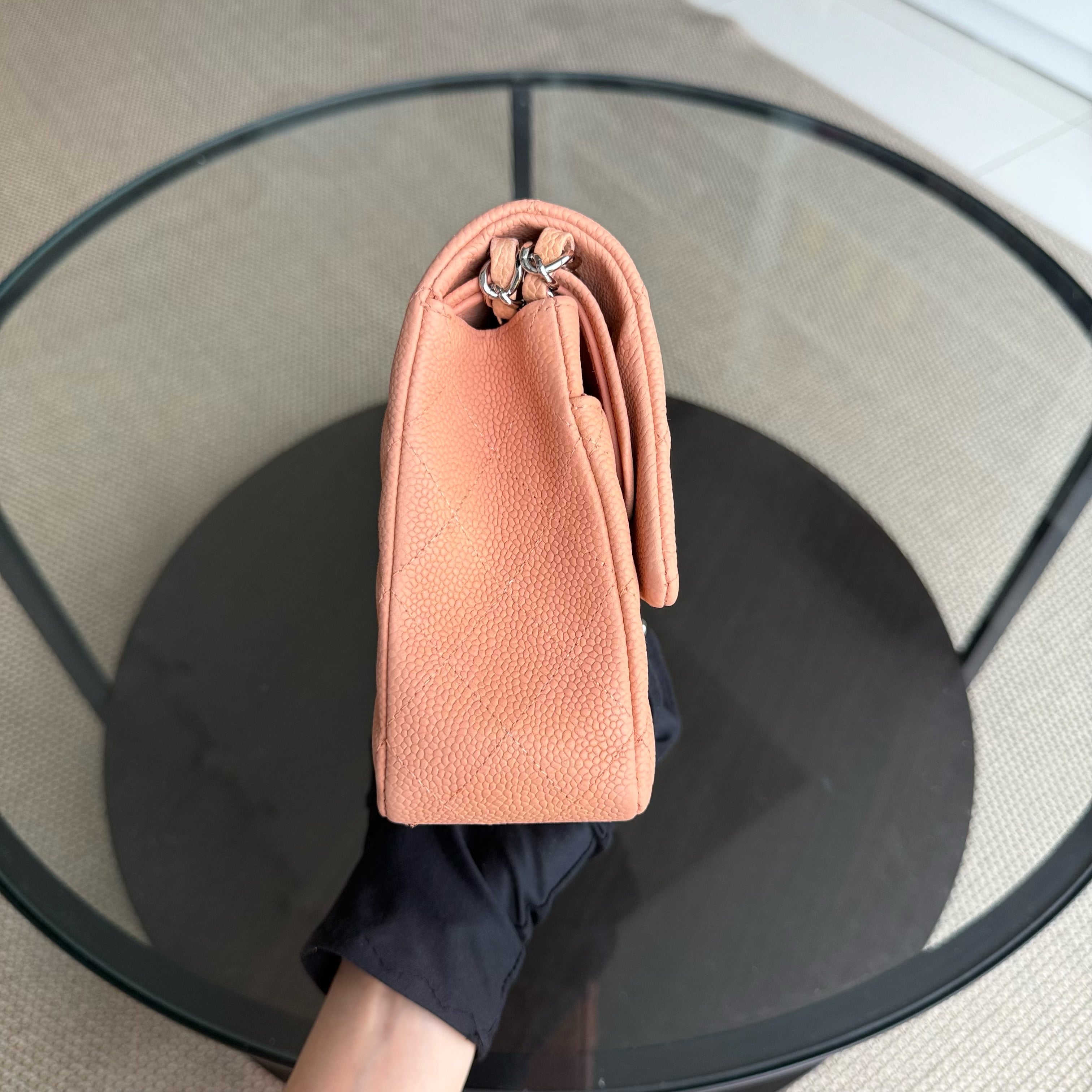 Chanel Classic Flap Medium - 25CM Quilted Caviar Caramel Silver Hardware Series 17