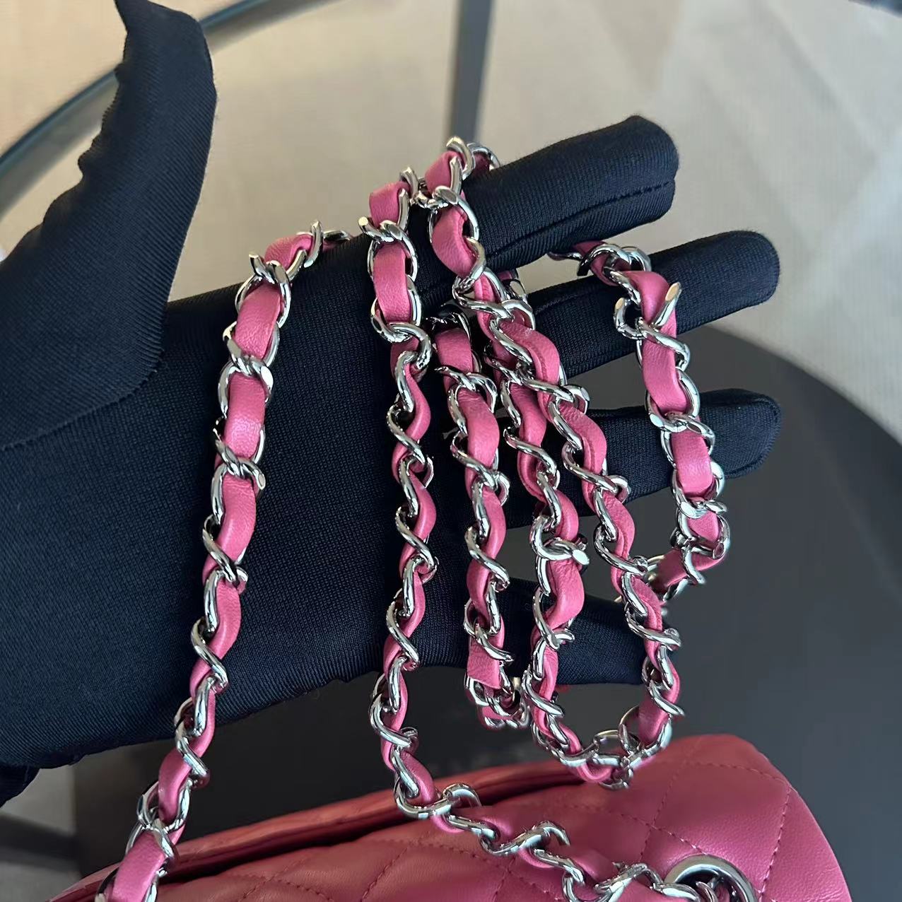 Chanel Classic Flap Mini - 20CM Rectangle Pink Quilted Lambskin Classic Flap Bag with Silver Hardware Series 28