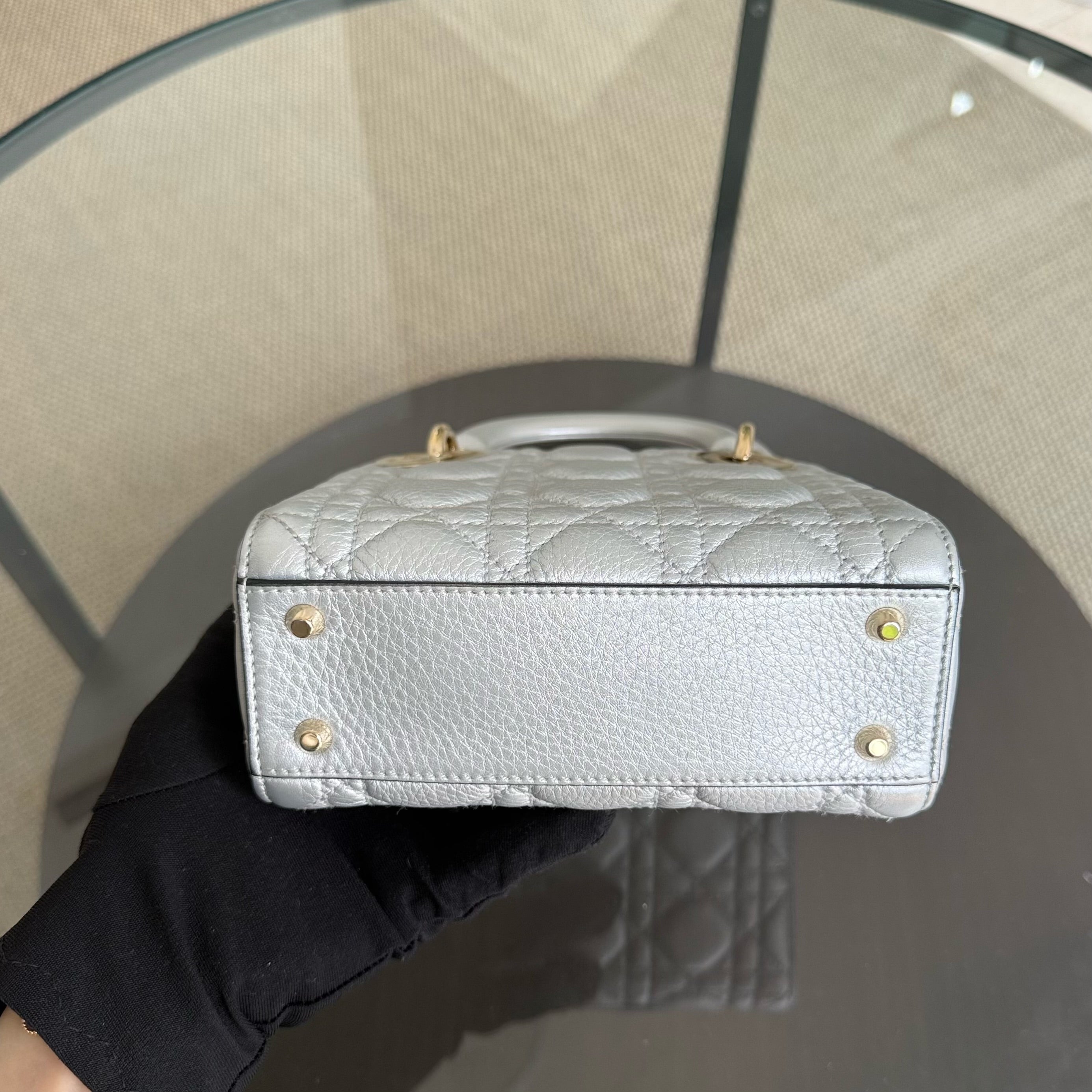 Dior Lady Mini - Cannage Caviar Gray Grey Gold Hardware