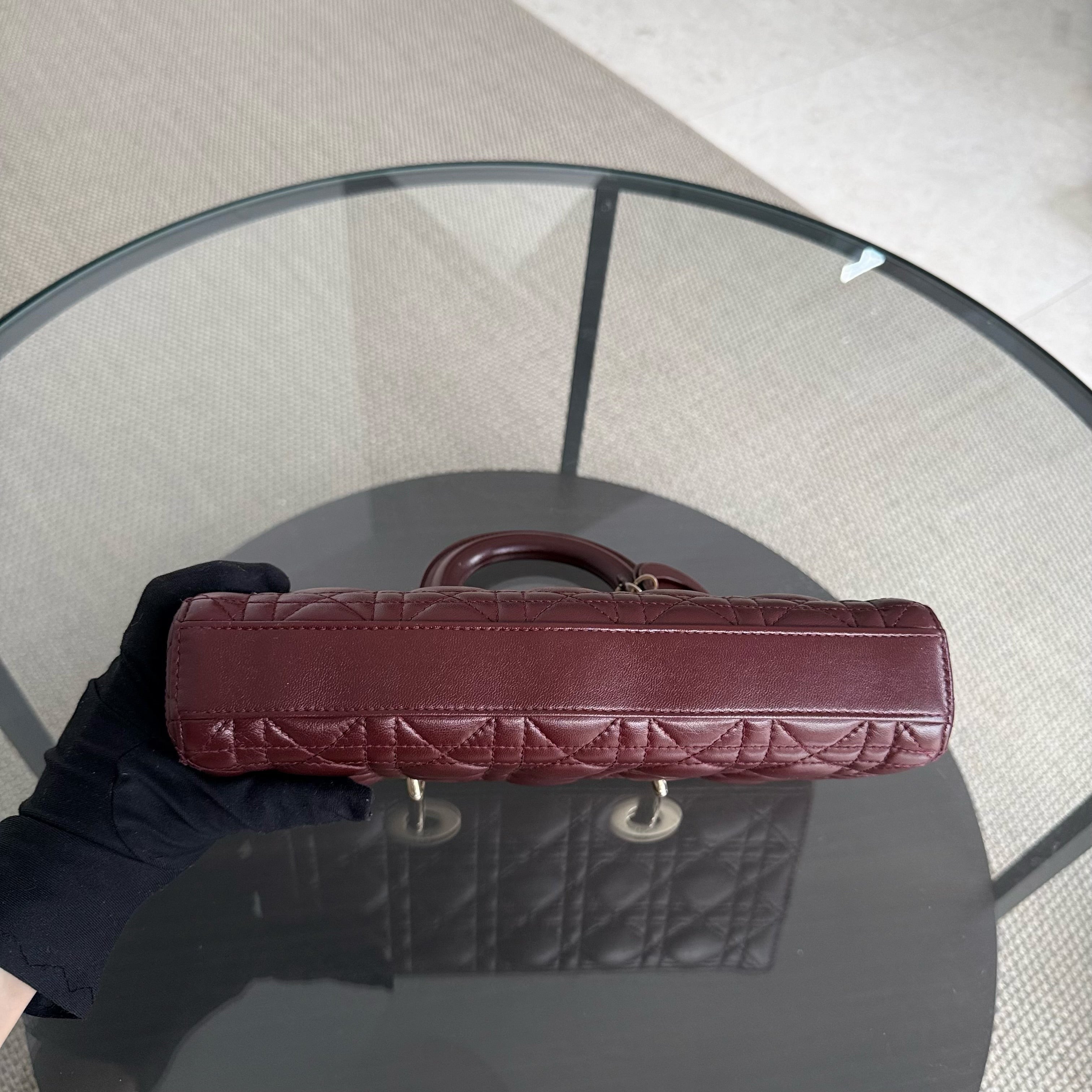 Dior D-Joy Medium - Cannage Lambskin Burgundy Gold Hardware