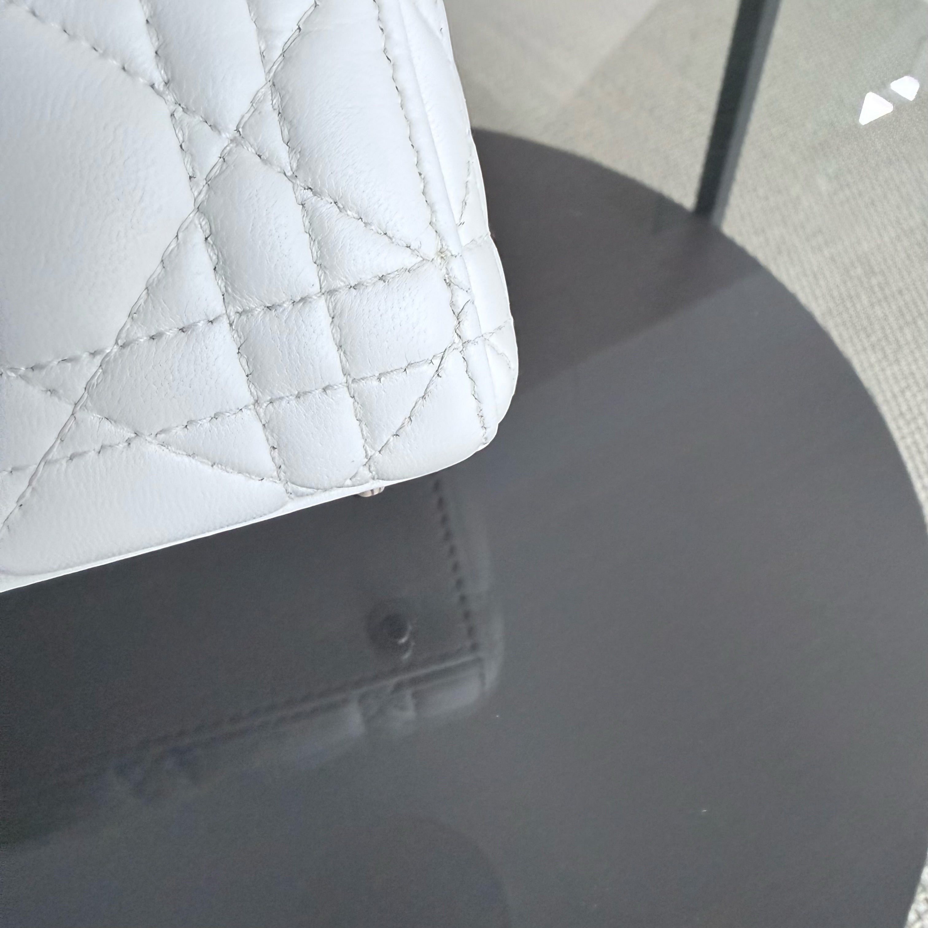 Dior Lady Mini - Cannage Lambskin White Silver Hardware Chain Strap