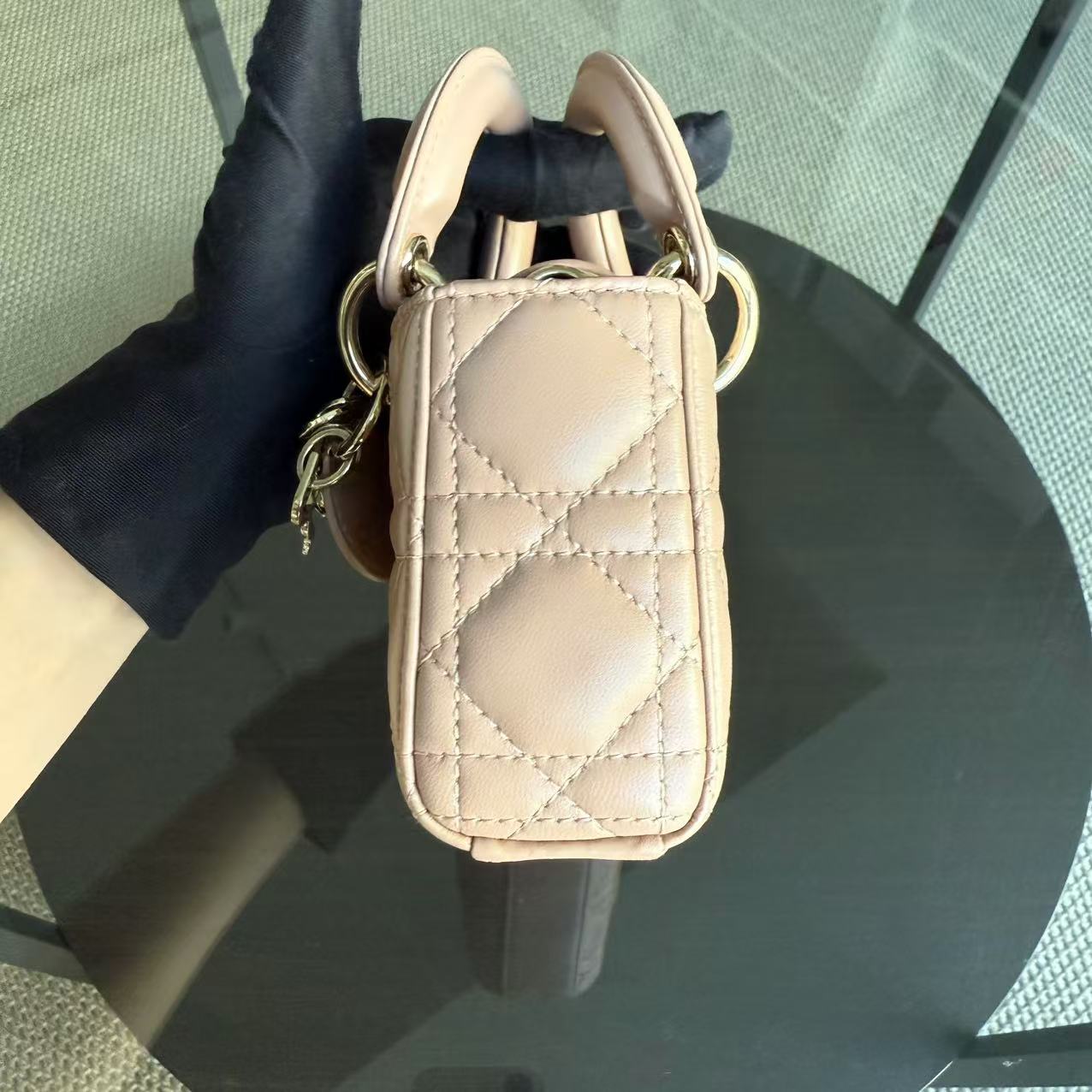 Dior D-joy Micro - Lambskin Cannage Nude Pink Gold Hardware