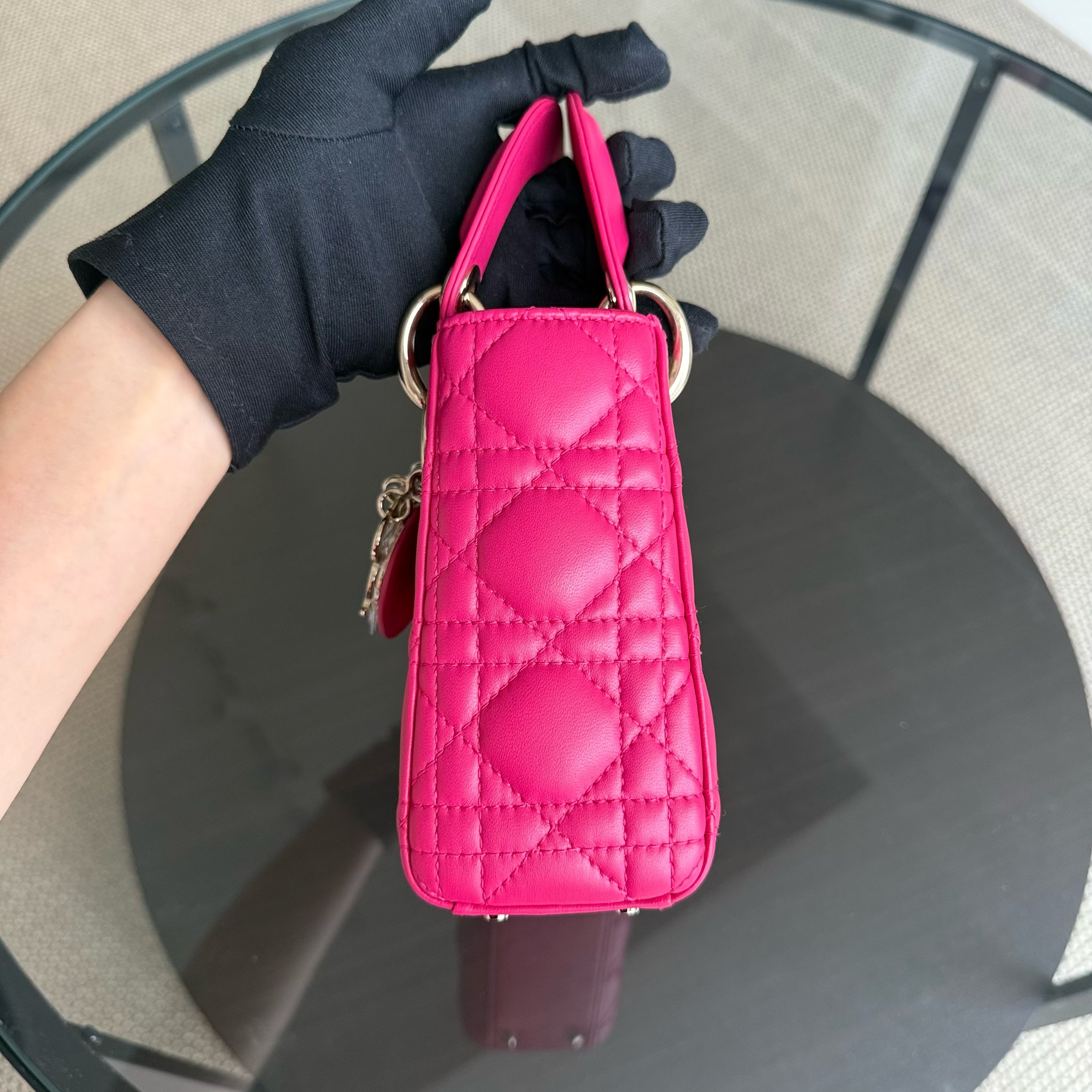 Dior Lady Mini - Cannage Lambskin Hot Pink Gold Hardware