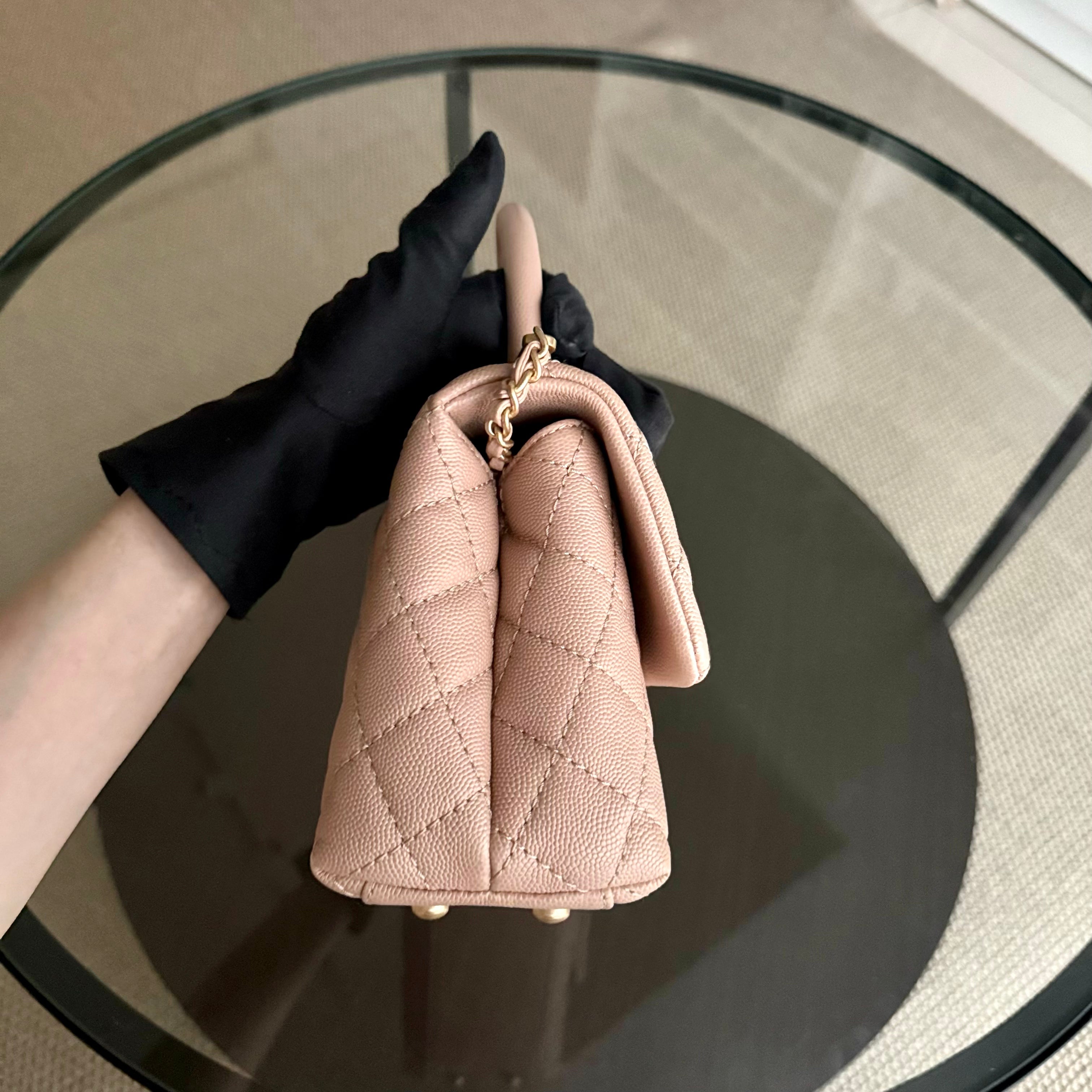 Chanel Coco Handle Small - Caviar Quilted Nude Light Beige Gold Hardware Series 25