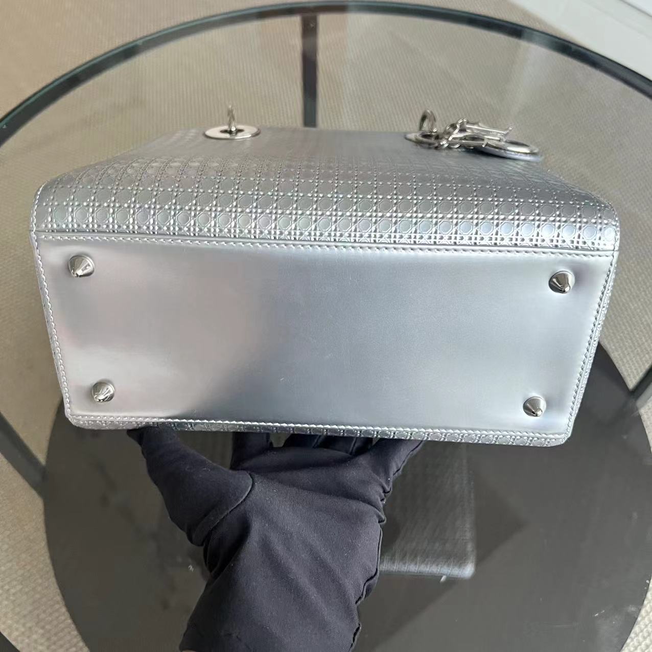Dior Lady Medium - Metallic Micro-cannage Silver Hardware