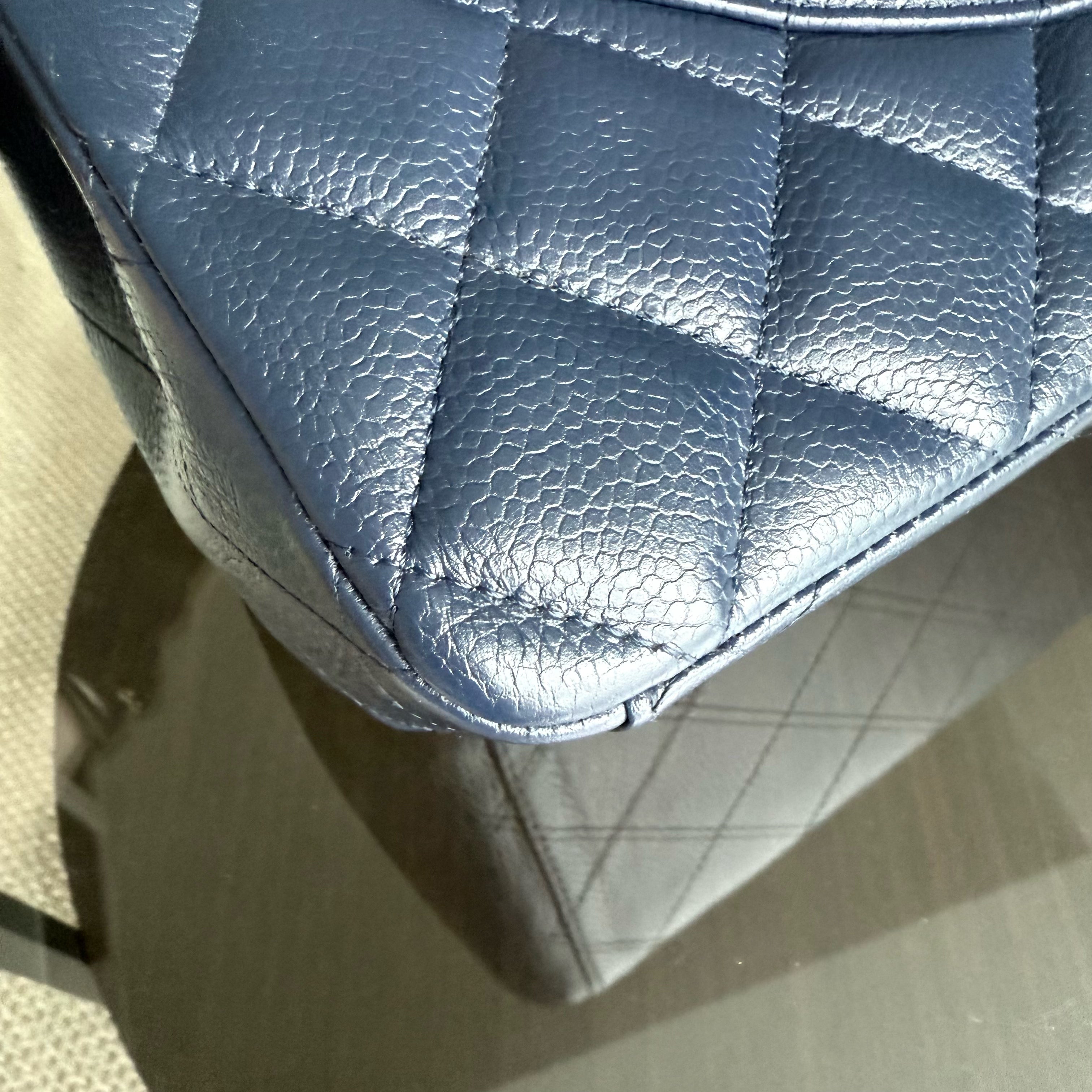 Chanel Classic Flap Maxi - Caviar Double Flap 34CM Quilted Dark Blue Silver Hardware Series 15