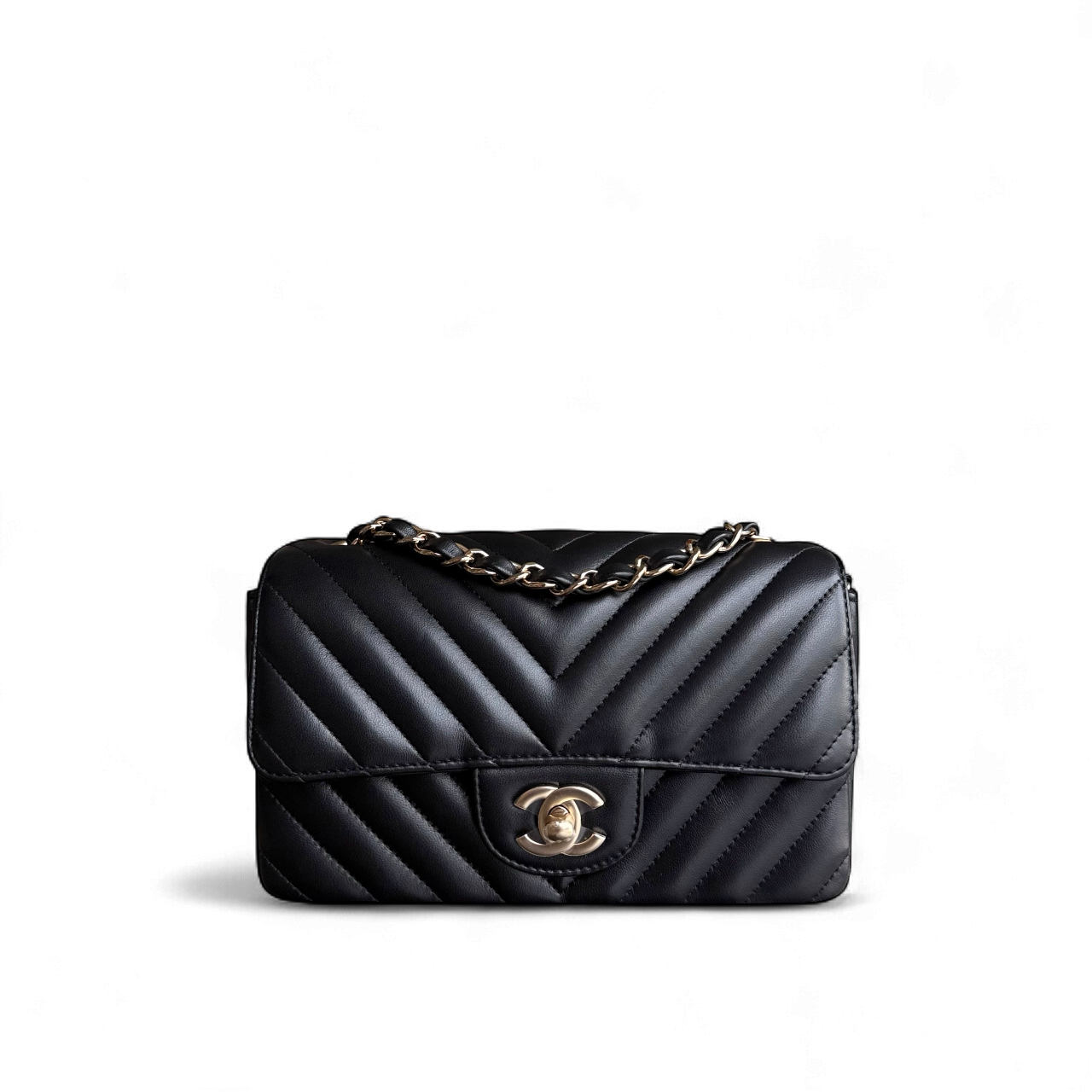 Chanel Classic Flap Mini - Chevron Lambskin Black Gold Hardware Series 25