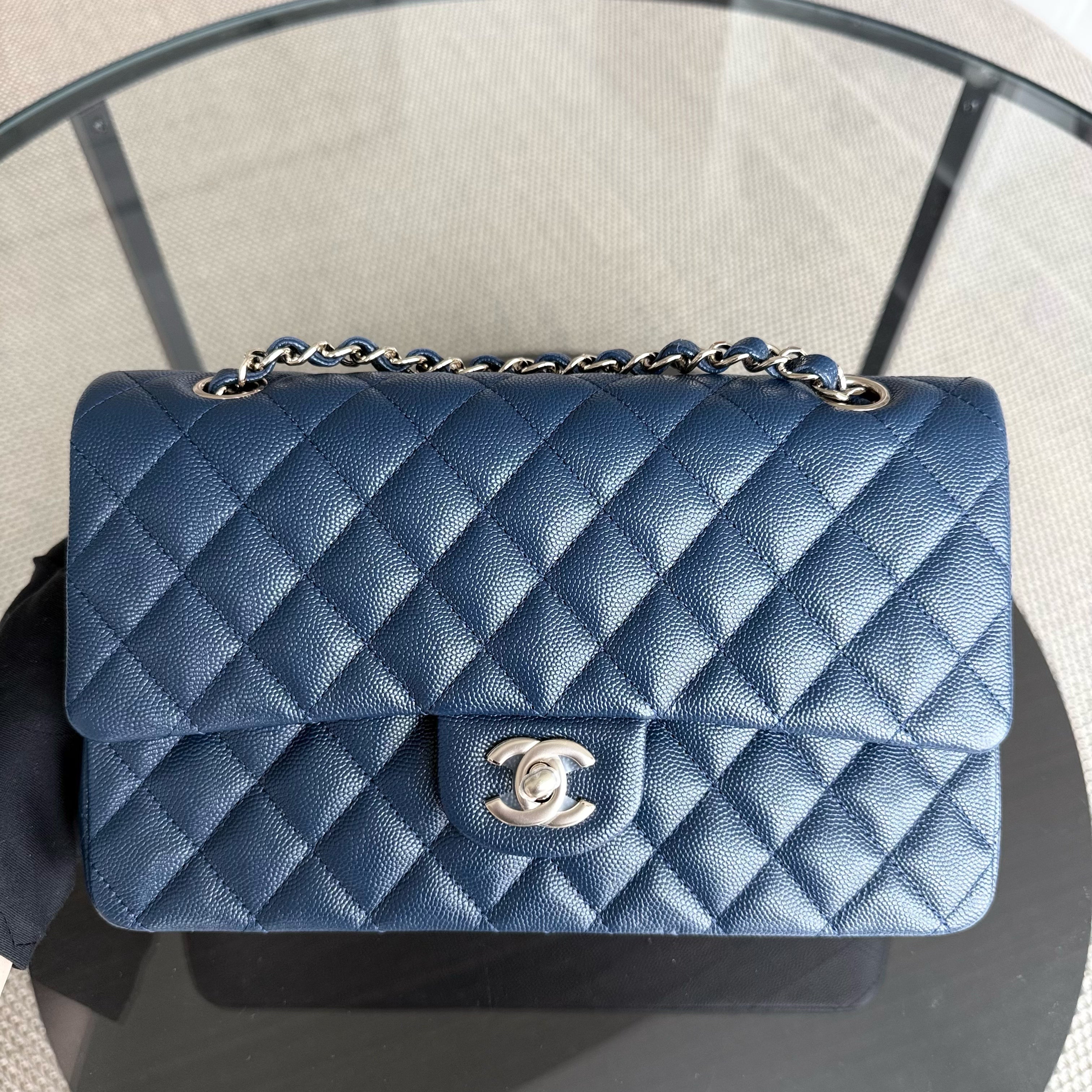 Chanel Classic Flap Medium - Caviar 25CM Quilted Dark Blue Light Gold Hardware Series 27