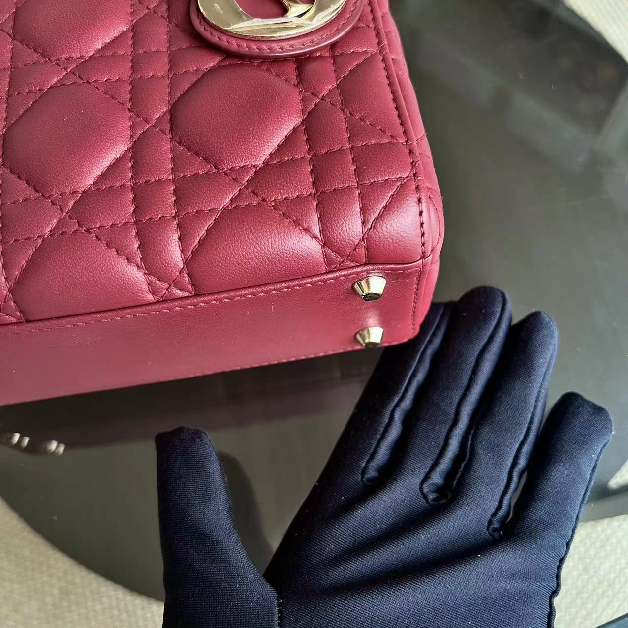 Dior Lady Mini - Cannage Lambskin Red Golden Hardware