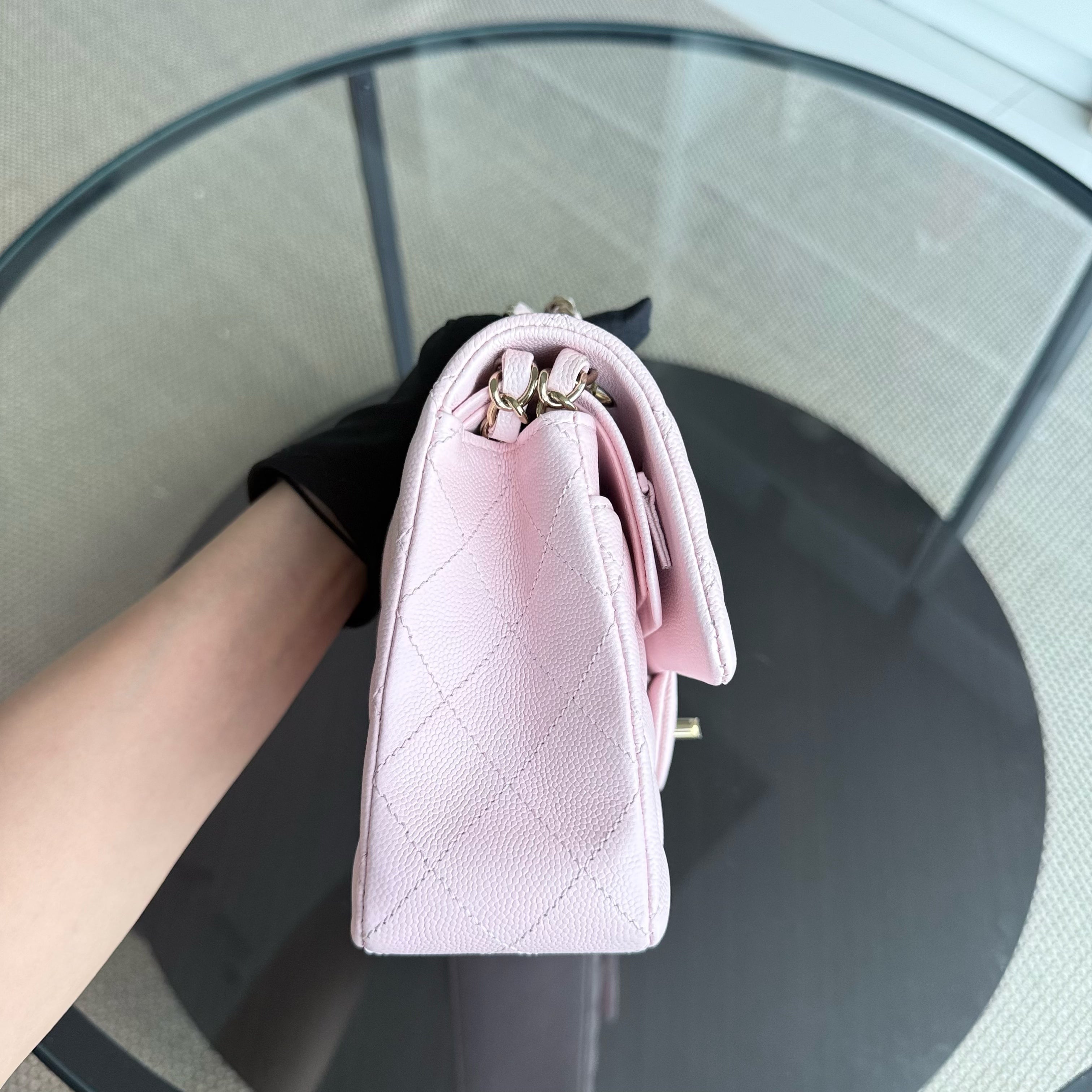 Chanel Classic Flap Small - Caviar 23CM Quilted Light Sakura Pink Gold Hardware Microchip