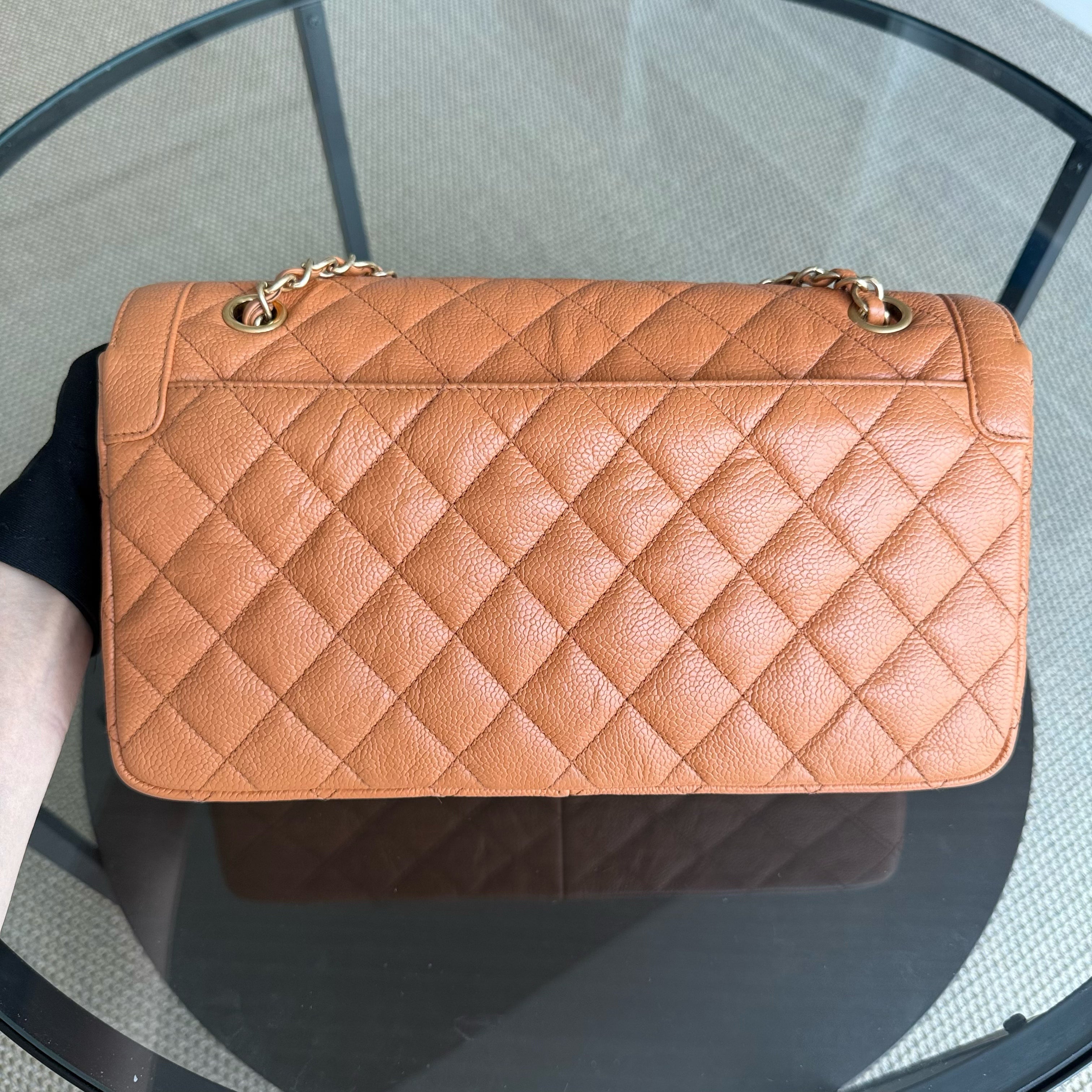 Chanel Seasonal Flap Two-tone - Caviar Quilted Caramel Gold Hardware Series 21