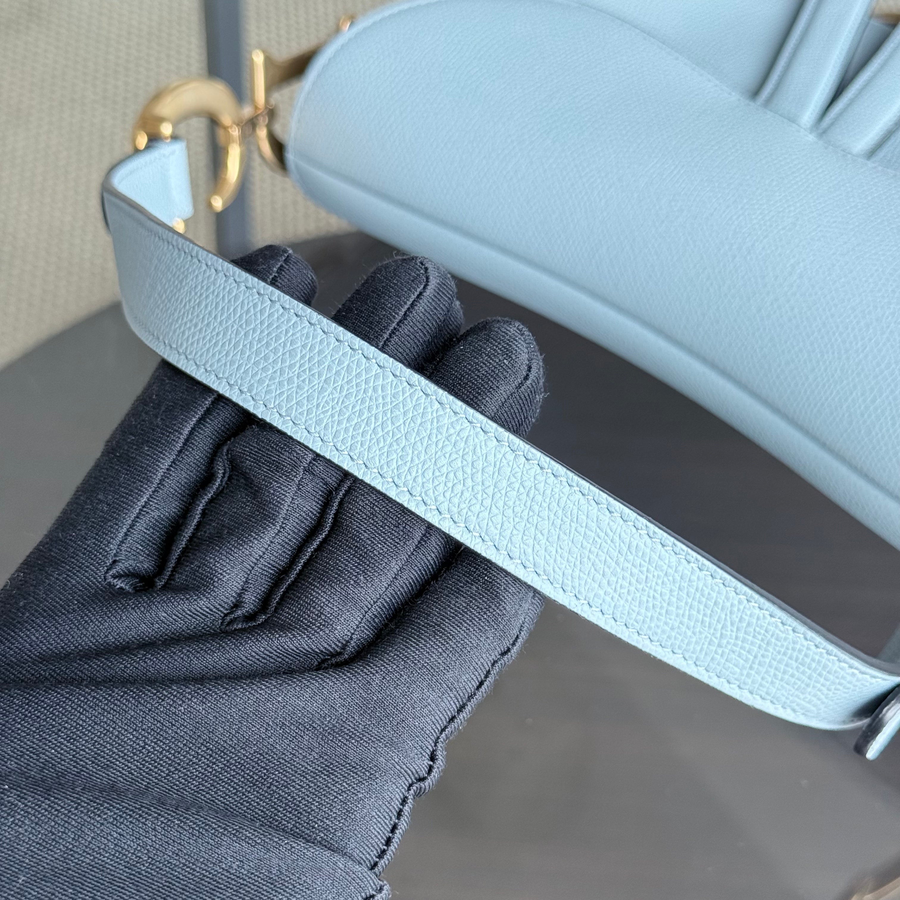 Dior Saddle Medium - 25CM Grained Calfskin Haze Blue Gold Hardware