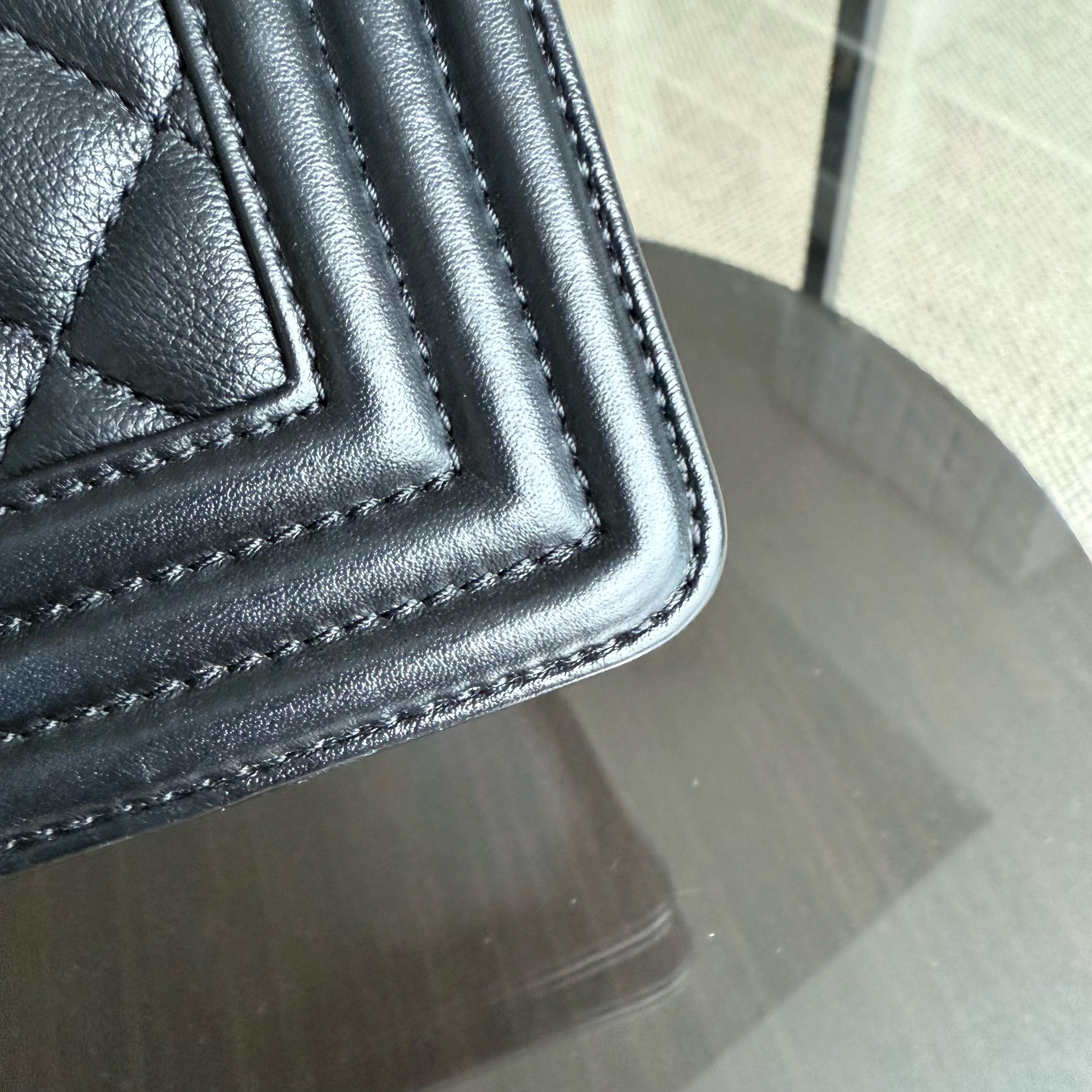 Chanel Boy Medium - Grained Calfskin 25CM Quilted Black Ruthenium Silver Hardware Series 24