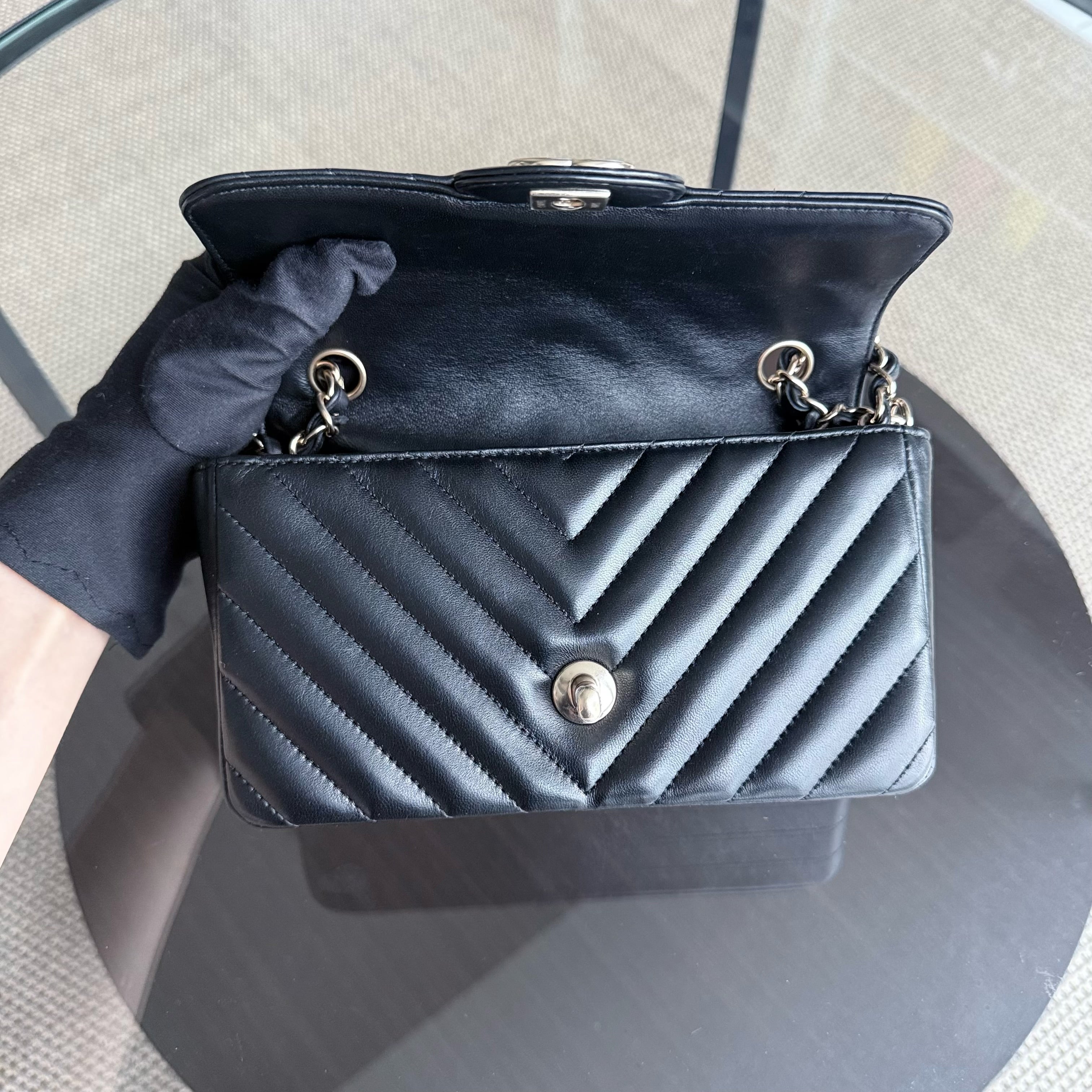 Chanel Classic Flap Mini - Chevron Lambskin Black Gold Hardware Series 25