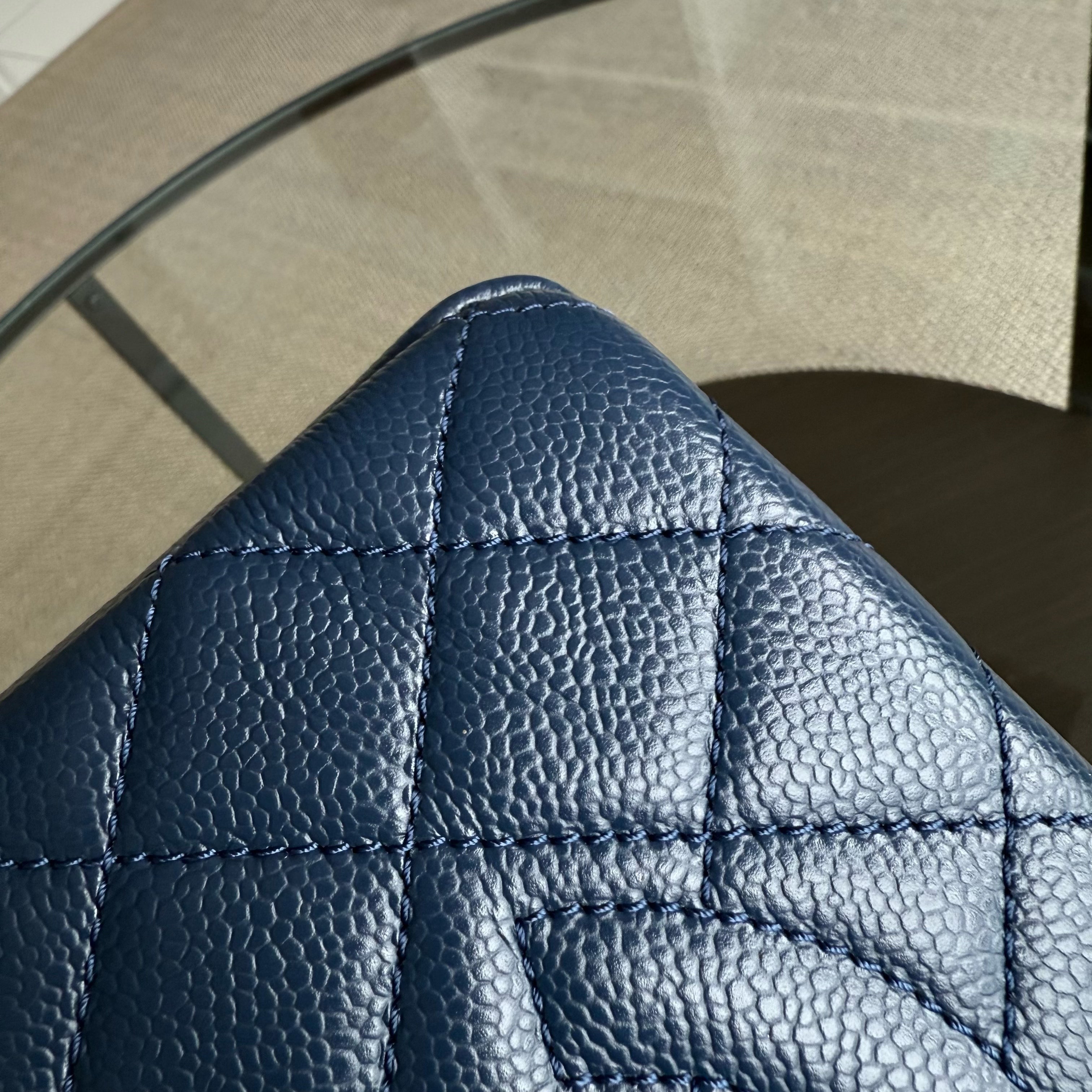 Chanel PST Petite Shopping Tote - Caviar 24CM Quilted Dark Blue Silver Hardware Series 15