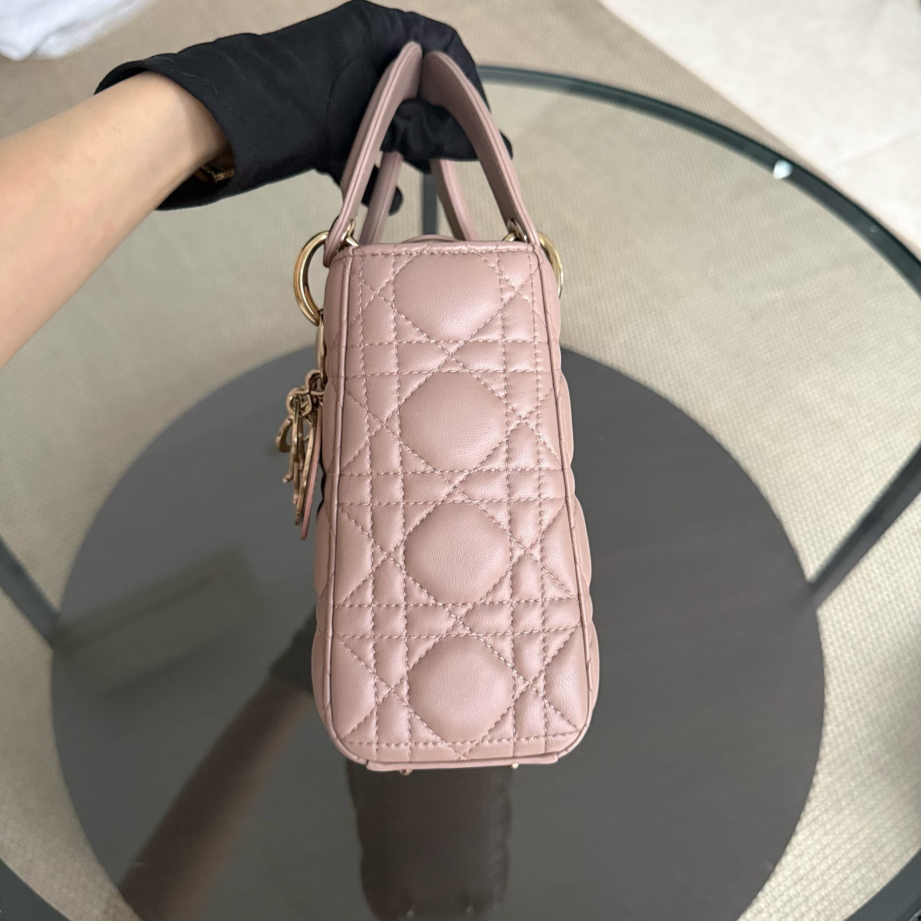Dior Lady Small Flap - 20CM Cannage Lambskin Blush Pink Gold Hardware