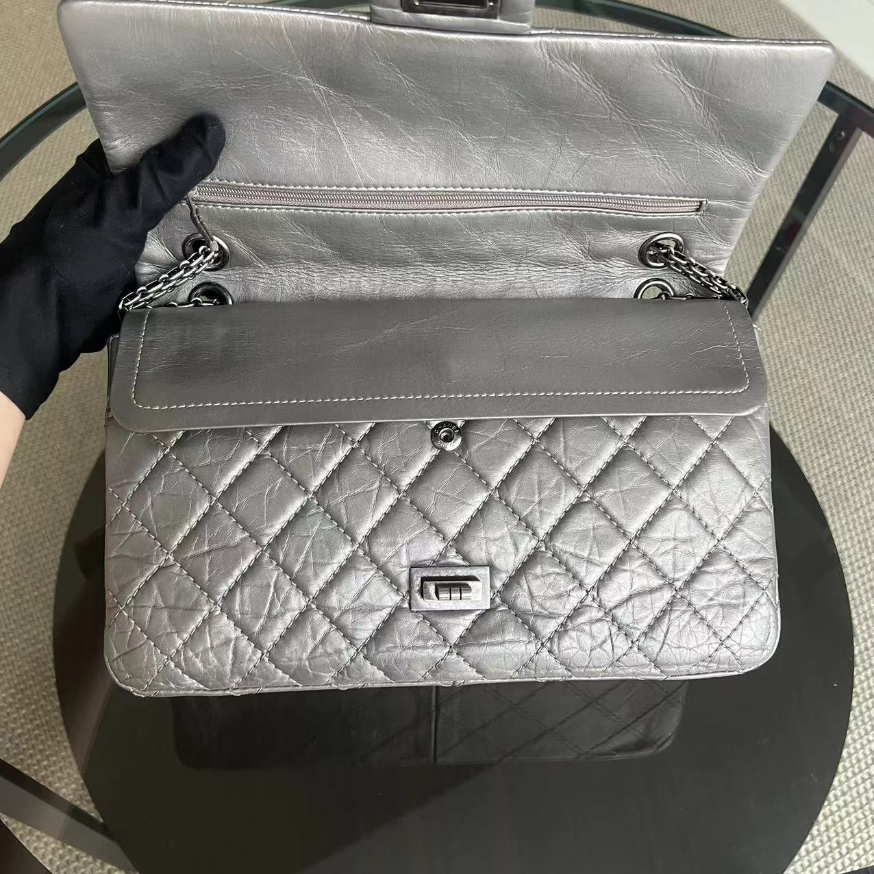 Chanel 2.55 Reissue 226 - Grained Calfskin Metallic Grey Gray Silver Ruthenium Hardware Series 14