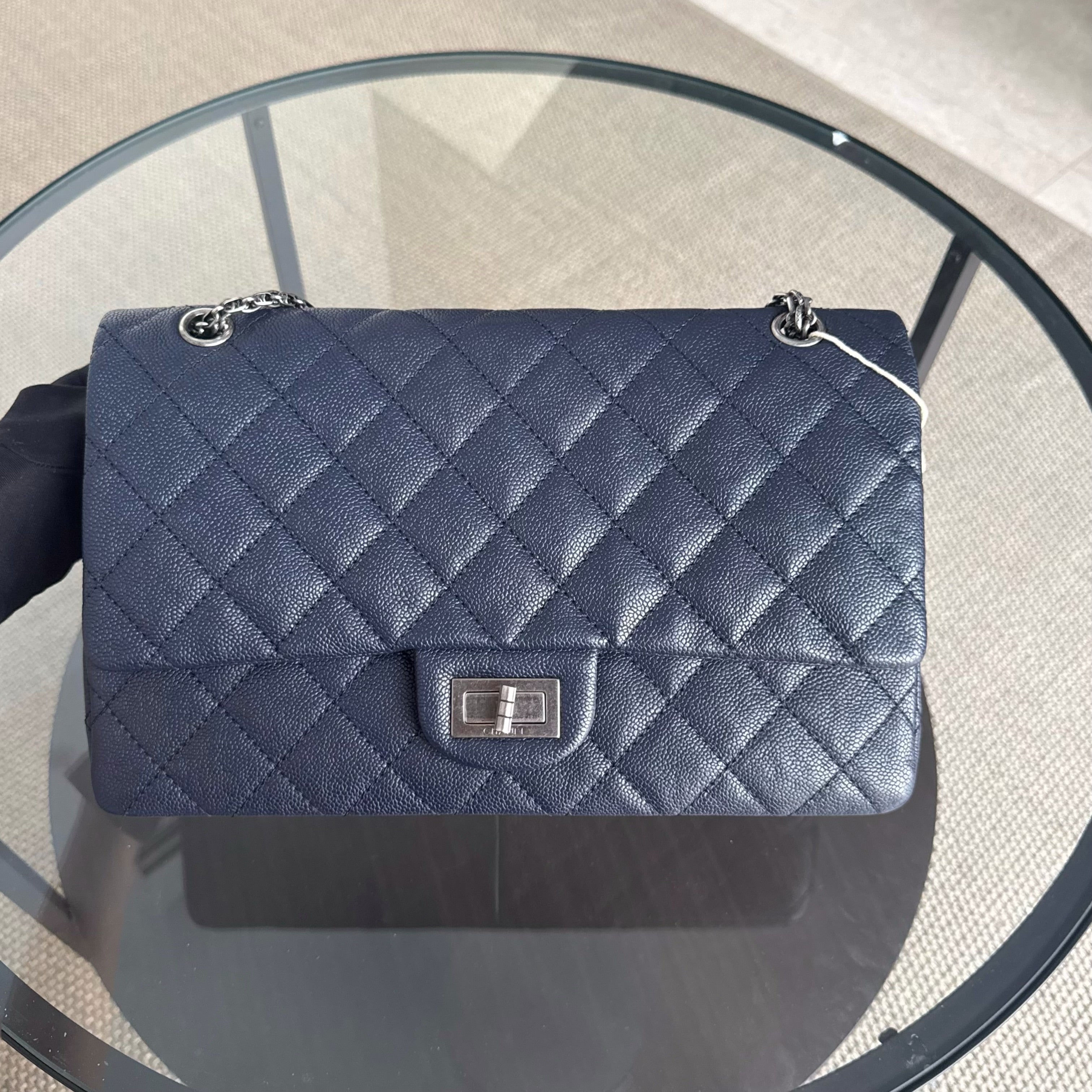 Chanel 2.55 Reissue 227 - Caviar Quilted Dark Blue Ruthenium Silver Hardware Series 14