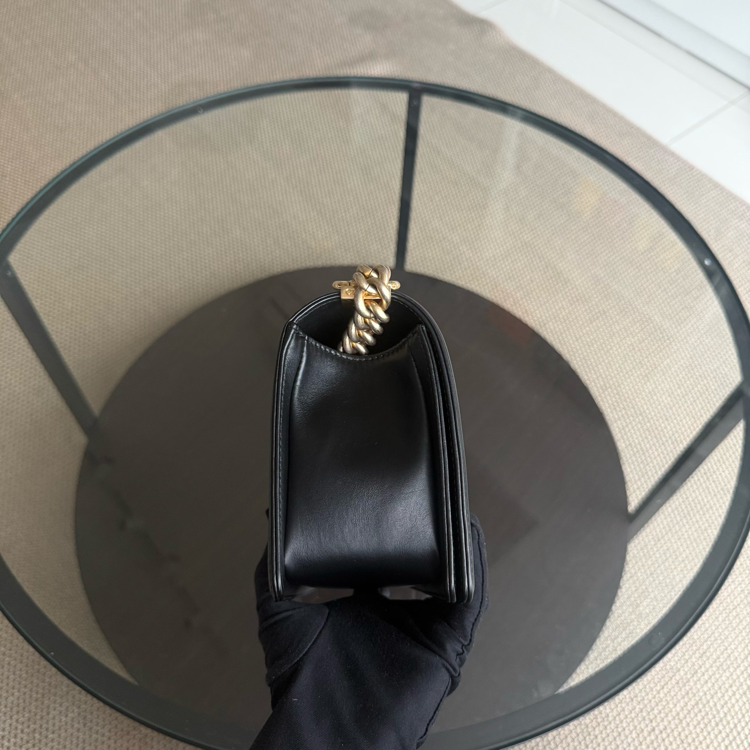 Chanel Boy Medium - 25CM Quilted Calfskin Black Gold Hardware Series 22