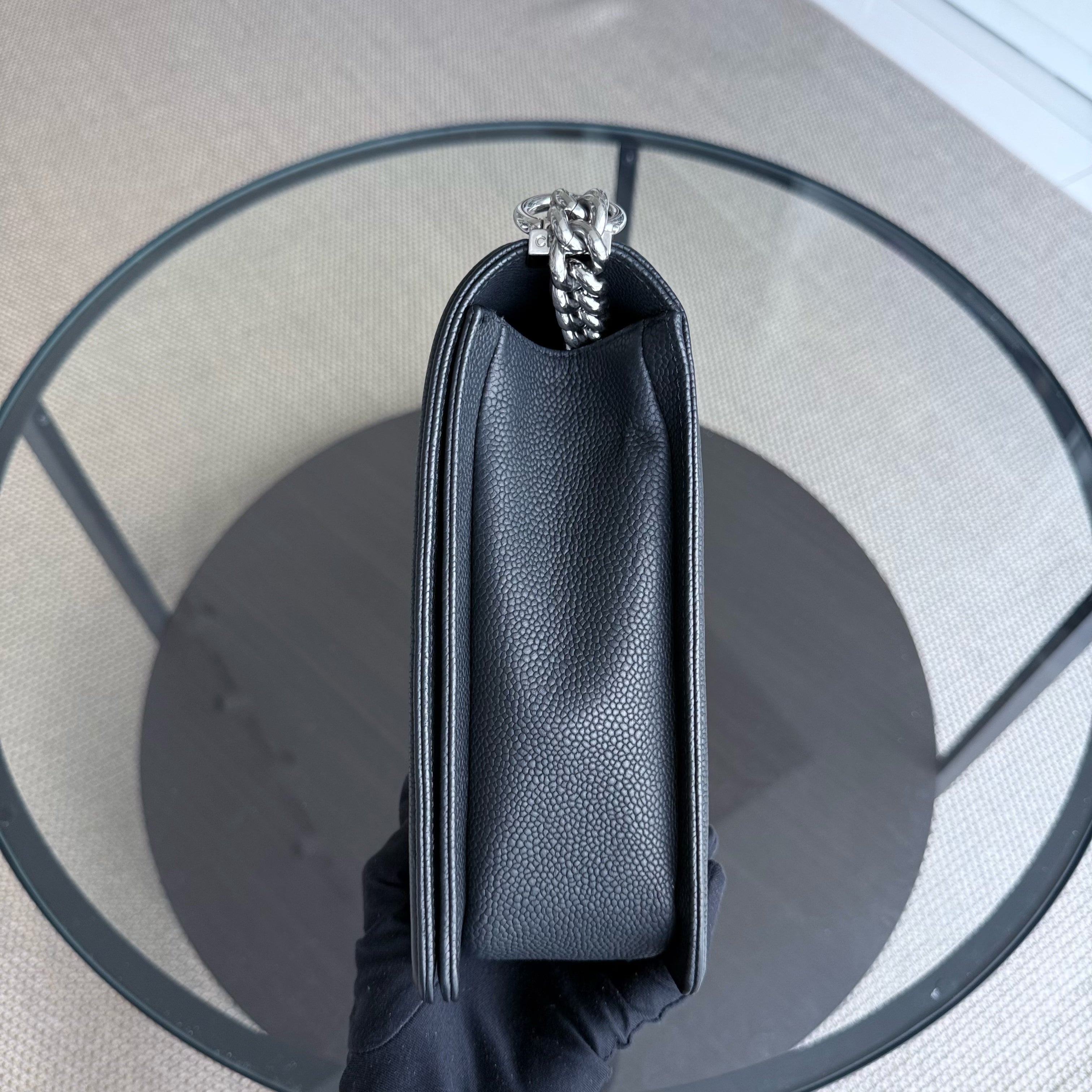 Chanel Boy Large - Caviar 30CM Quilted Black Silver Hardware Series 17
