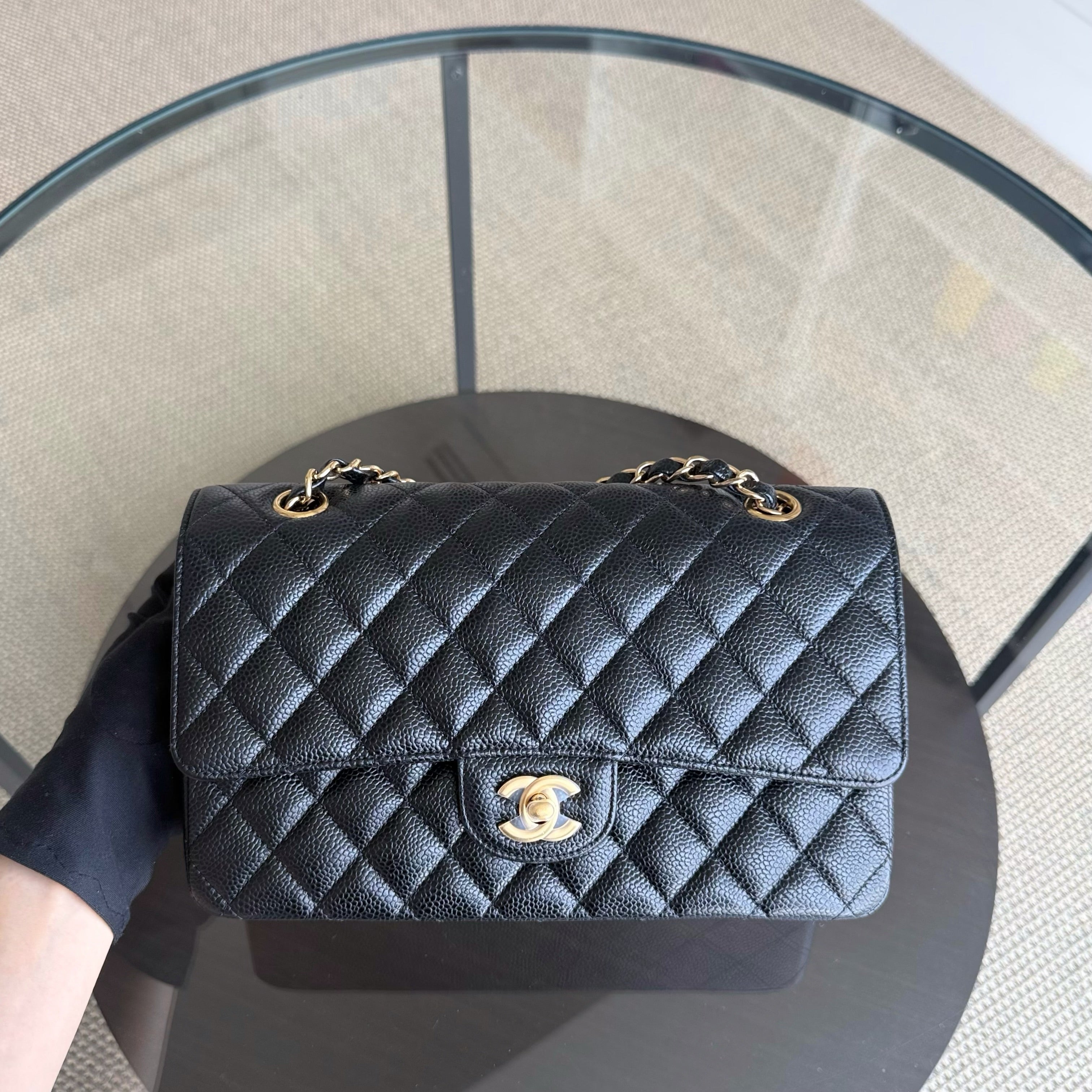 Chanel Classic Flap Medium - Caviar 25CM Quilted Black Gold Hardware Series 27
