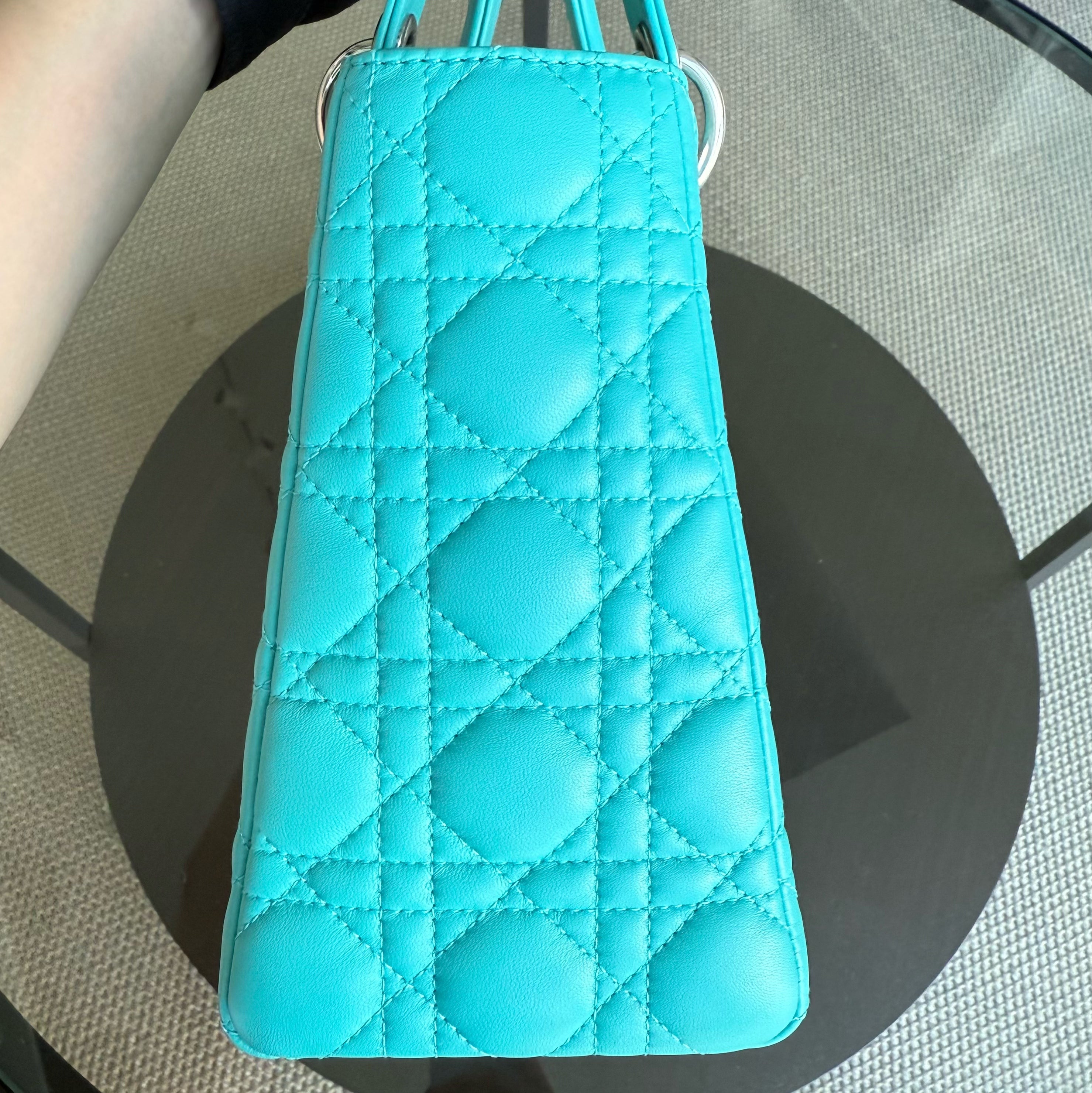 Dior Lady Medium - 25CM Cannage Lambskin Light Blue Silver Hardware