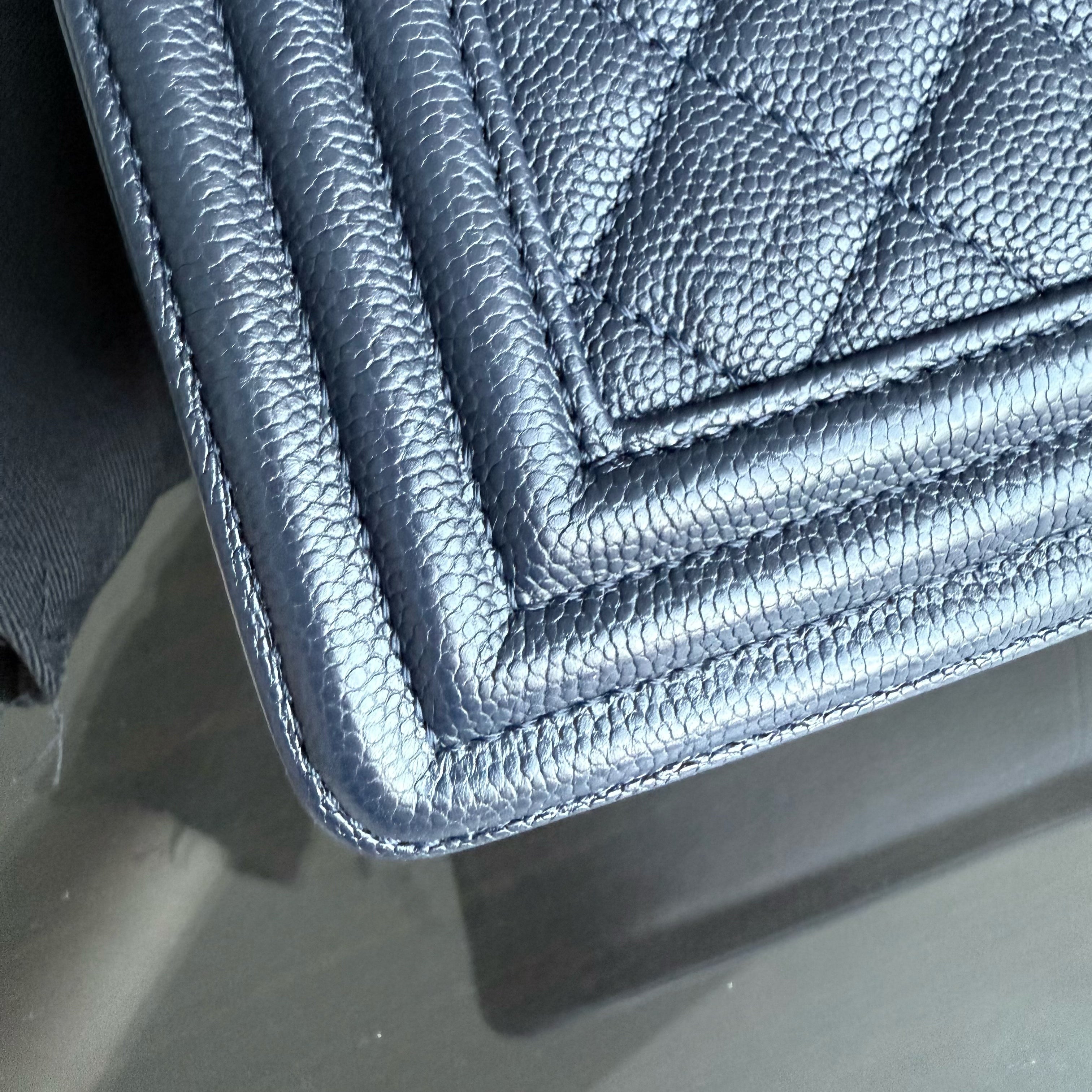 Chanel Boy Medium - Caviar 25CM Quilted Dark Blue Gold Hardware Series 25