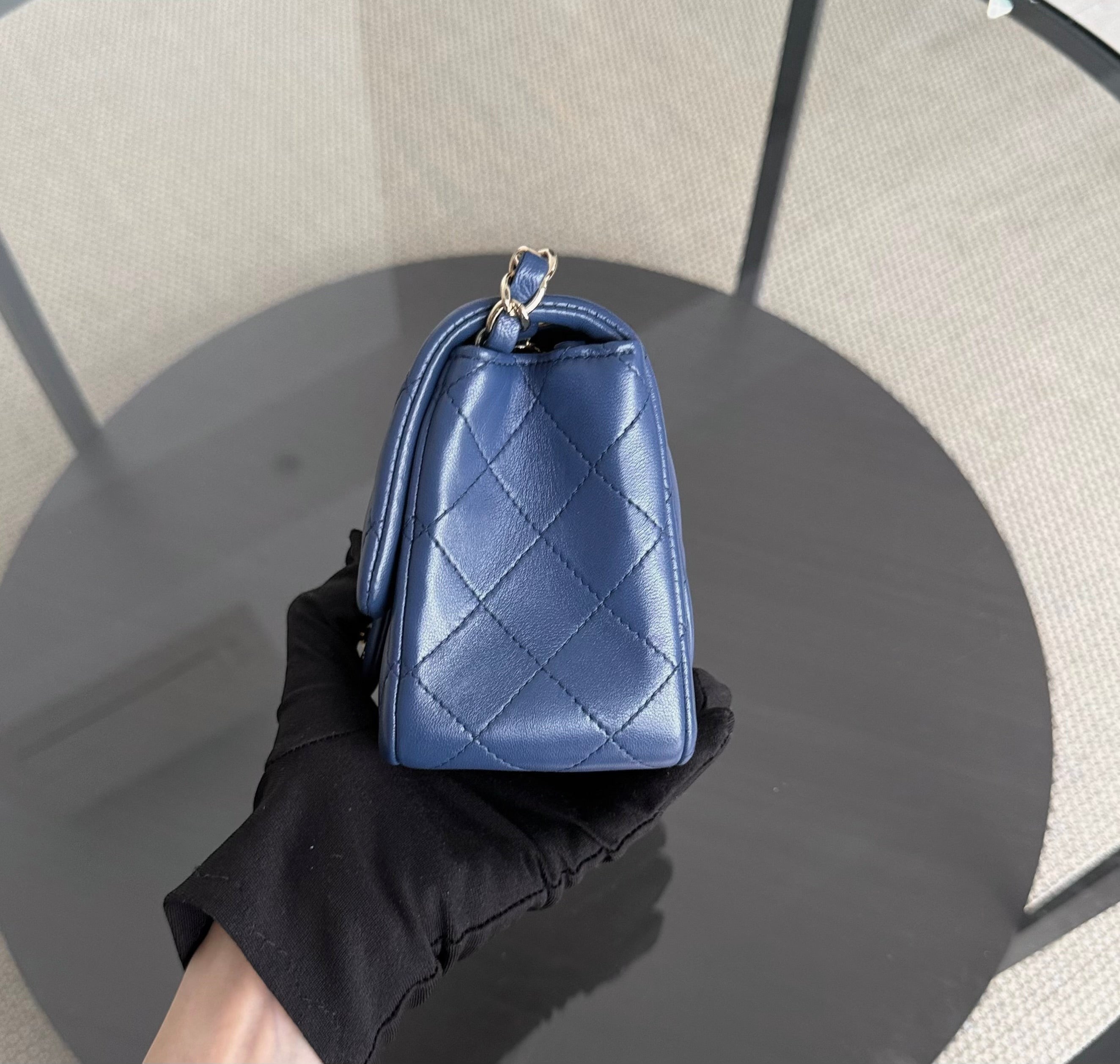 Chanel Classic Flap Mini Square - Lambskin Quilted Blue Gold Hardware Series 25