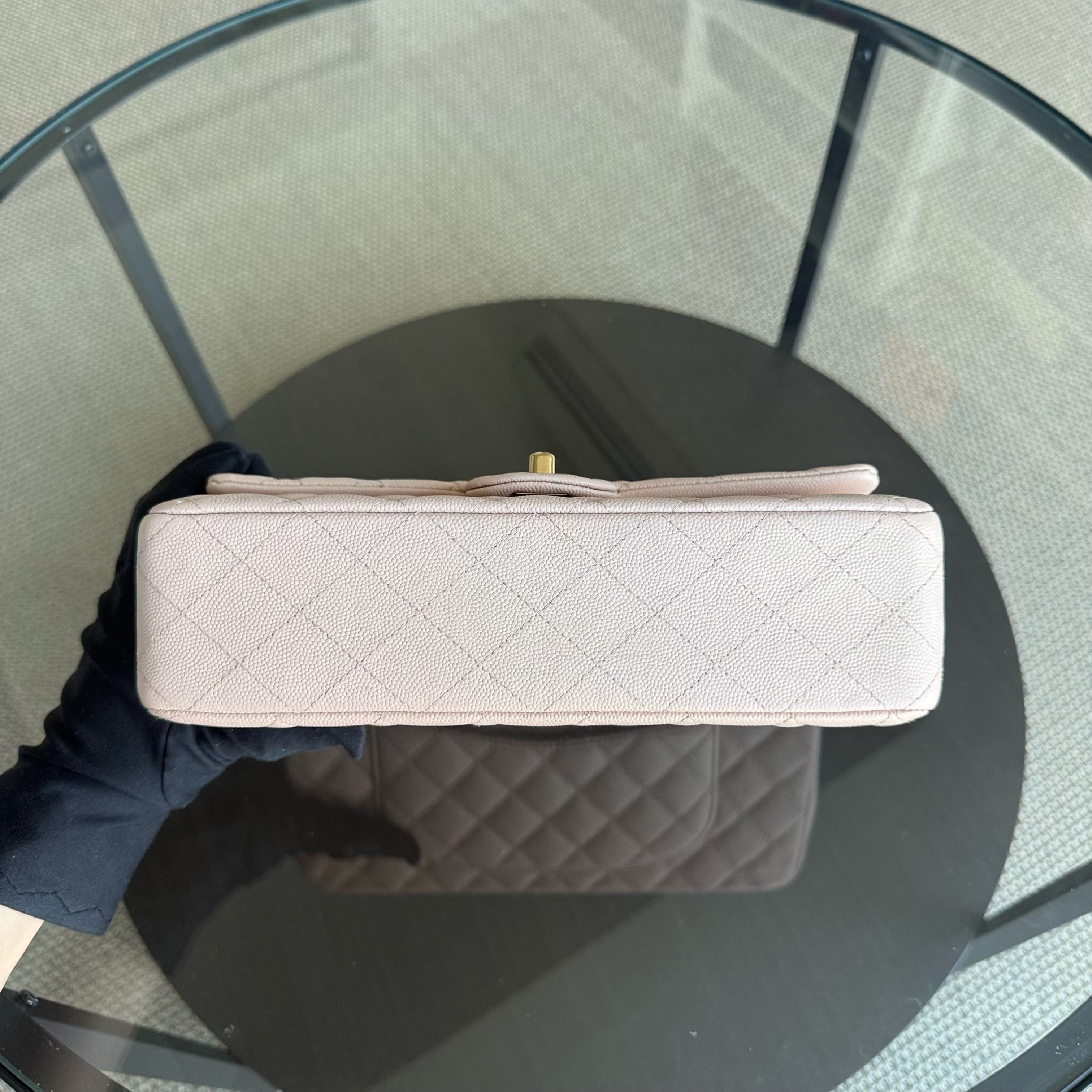Chanel Classic Flap Medium - Caviar 25CM Quilted Grained Calfskin Light Pink Beige Gold Hardware Microchip