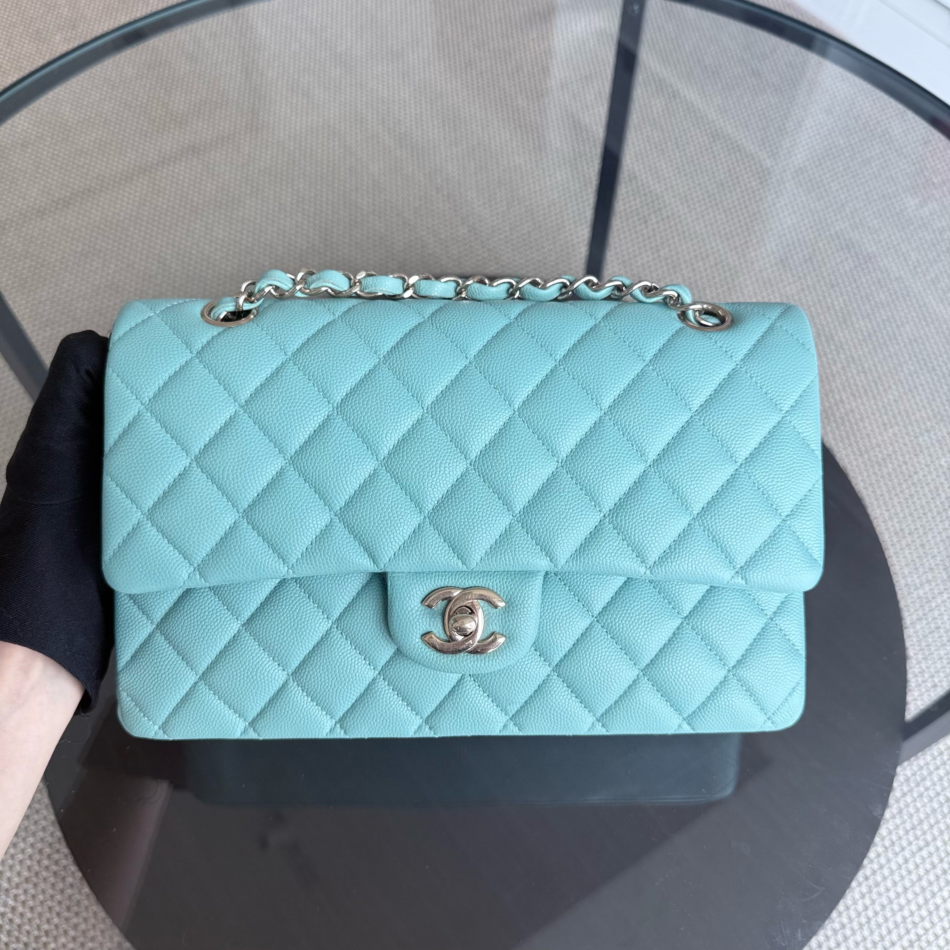 Chanel Classic Flap Medium - Caviar 25CM Quilted Light Blue Gold Hardware Series 29