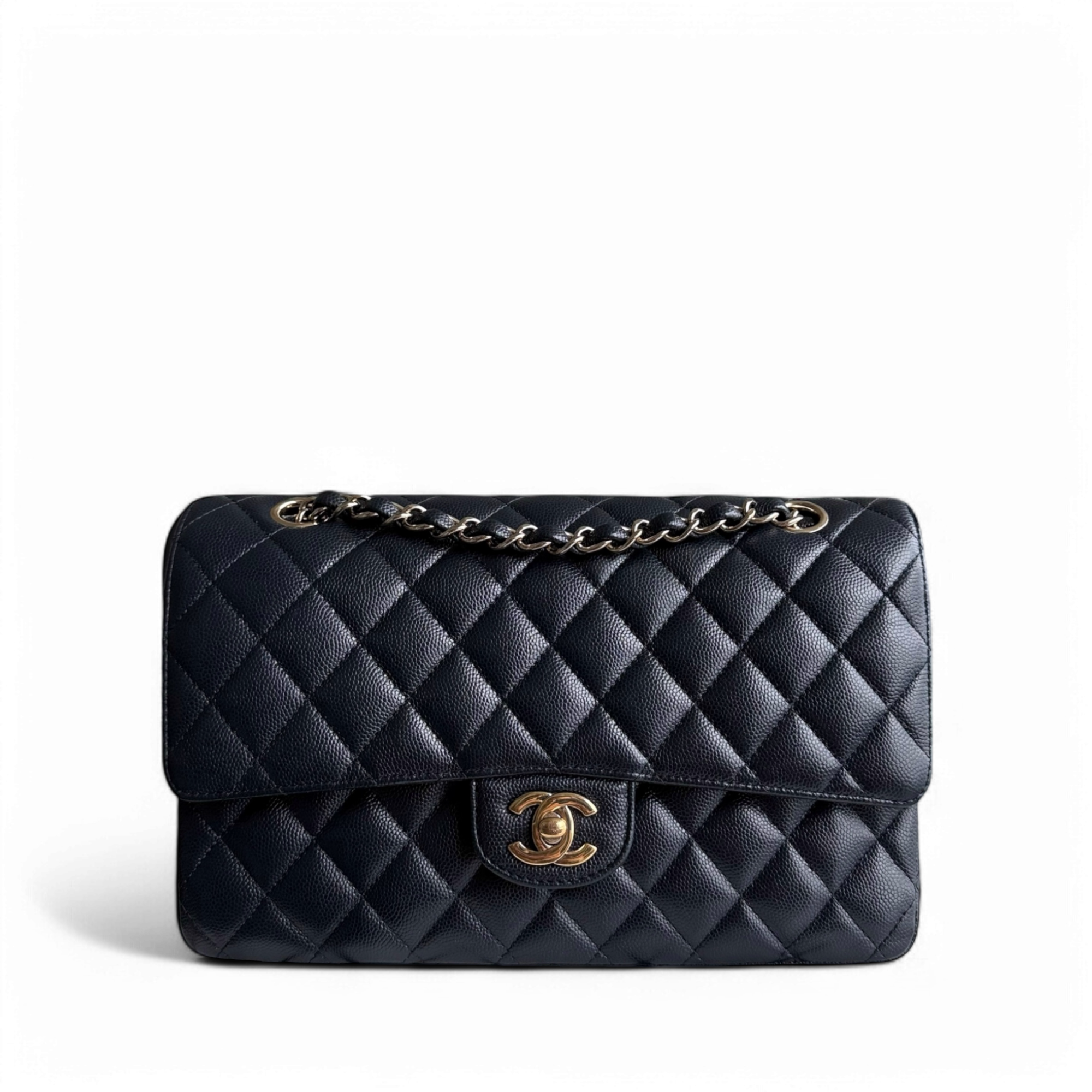 Chanel Classic Flap Medium - Caviar 25CM Quilted Mid-night Dark Blue Gold Hardware Series 28