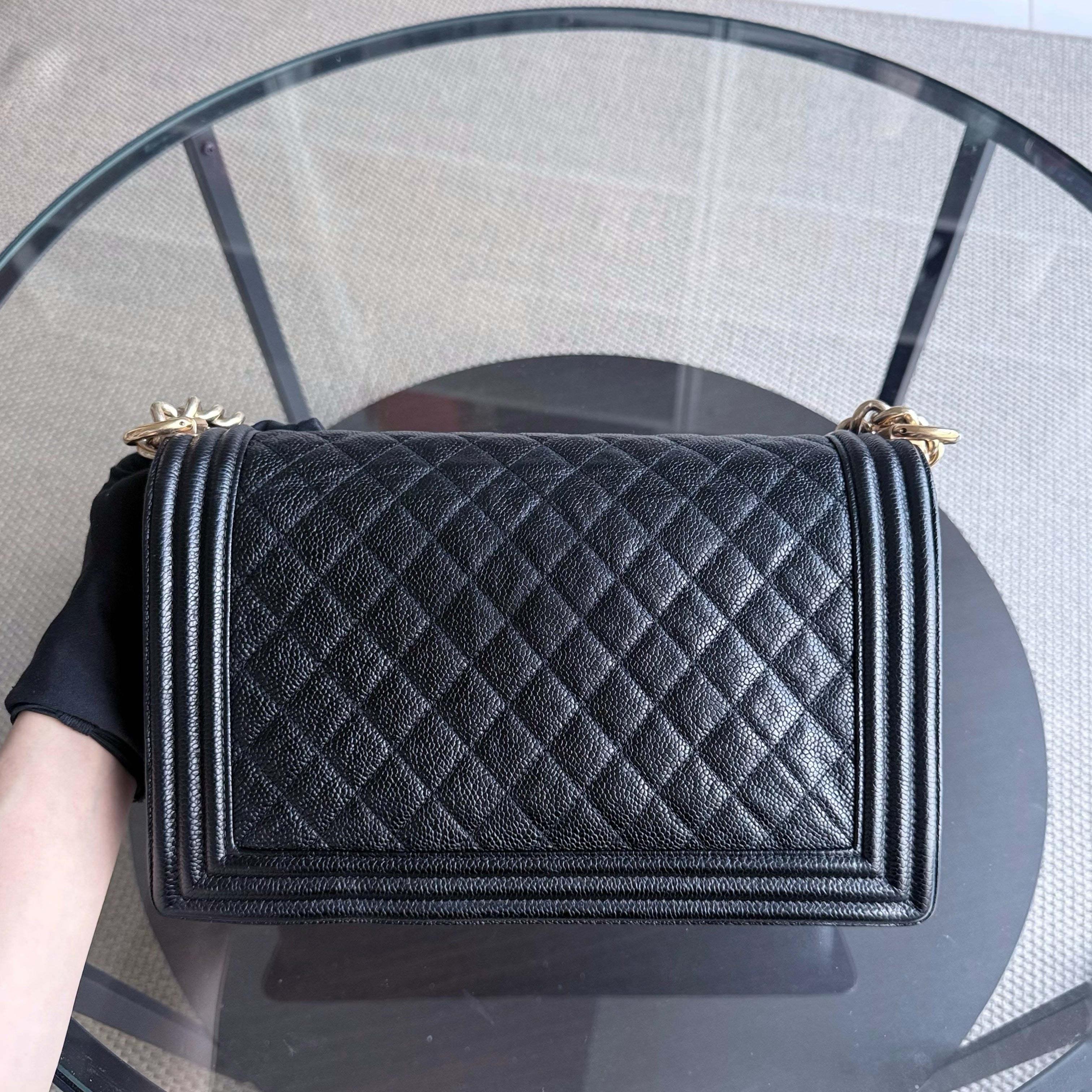 Chanel Boy New Medium - Caviar 28CM Quilted Black Gold Hardware Series 23