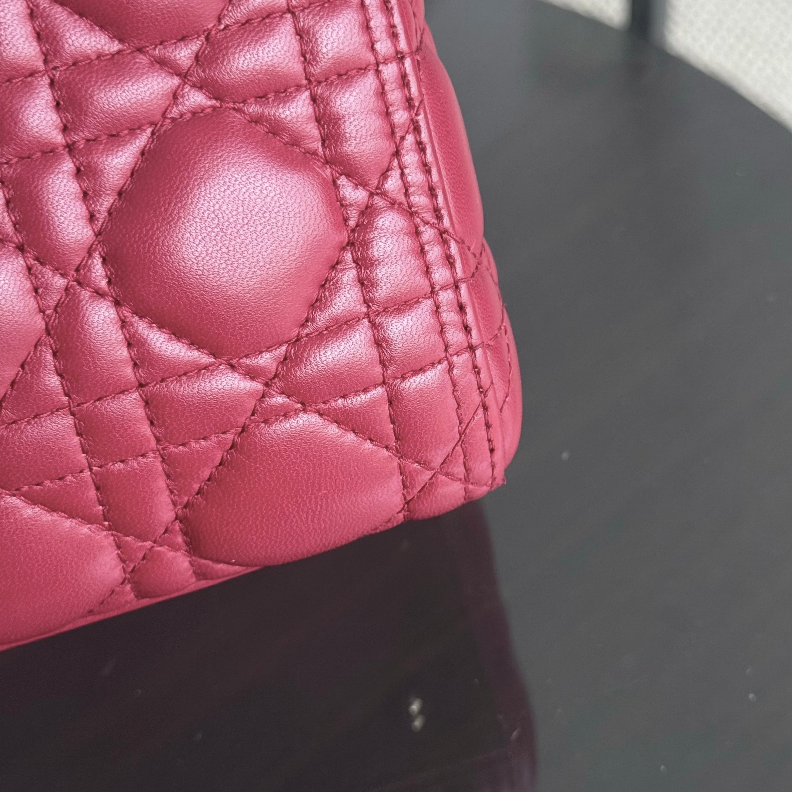 Dior Lady Medium - Cannage Lambskin Burgundy Dark Red Gold Hardware Adjustable Strap