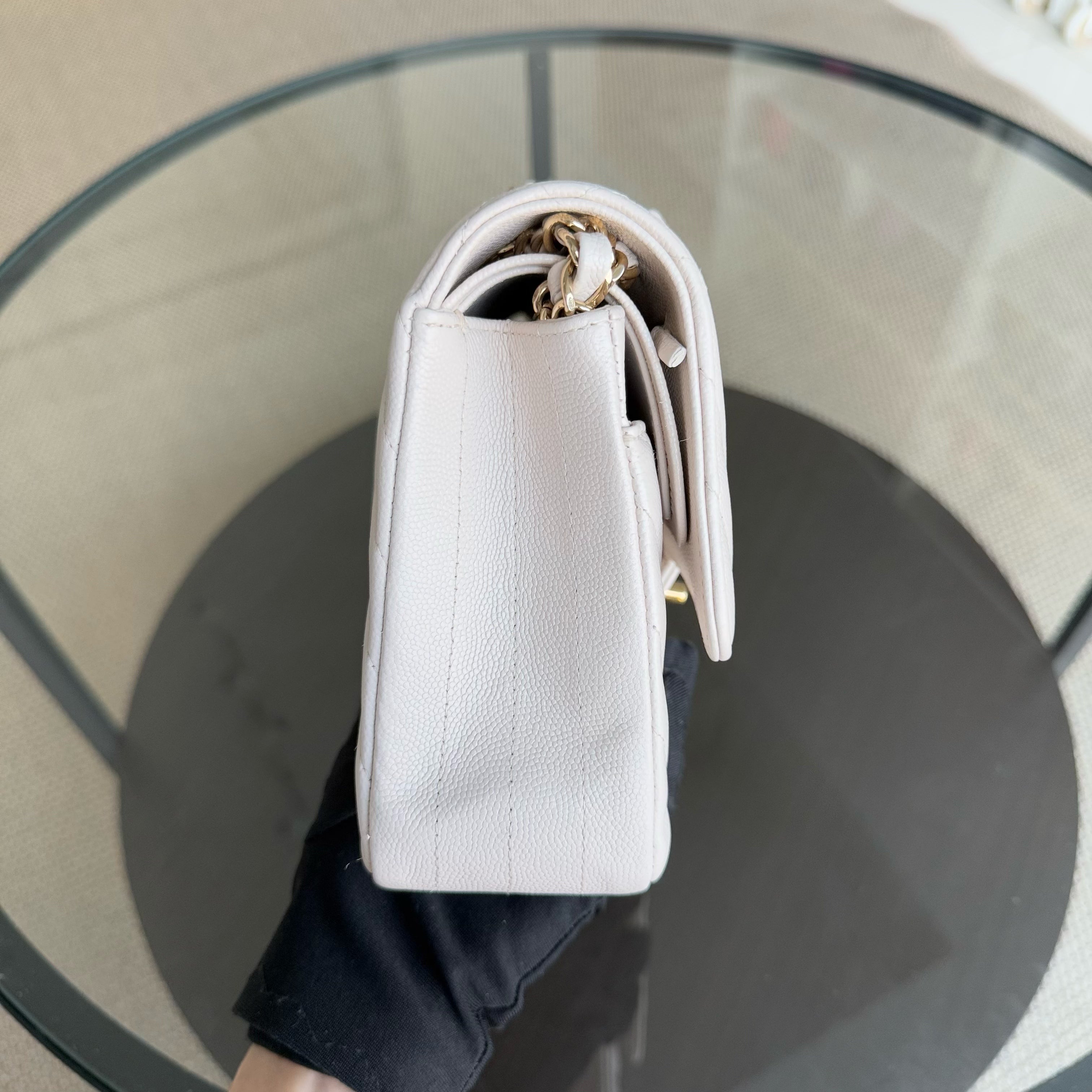 Balance of Chanel Classic Flap Medium - Caviar Chevron Cream White Gold Hardware Series 26 and balance of Chanel Classic Flap Medium - Caviar 25CM Quilted Light Green Gold Hardware Series 25