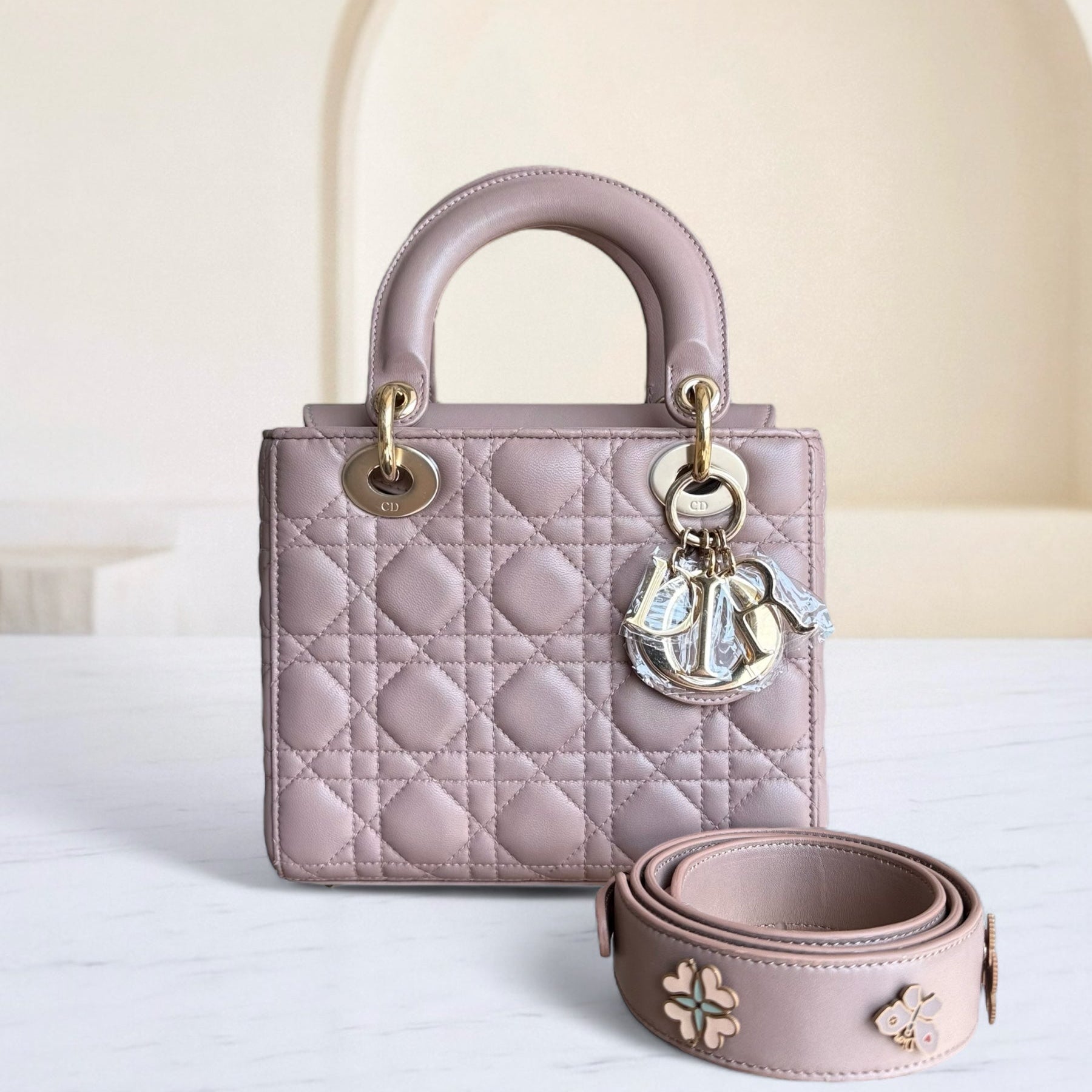 Dior Lady Flap Small - Cannage Lambskin Blush Gold Hardware