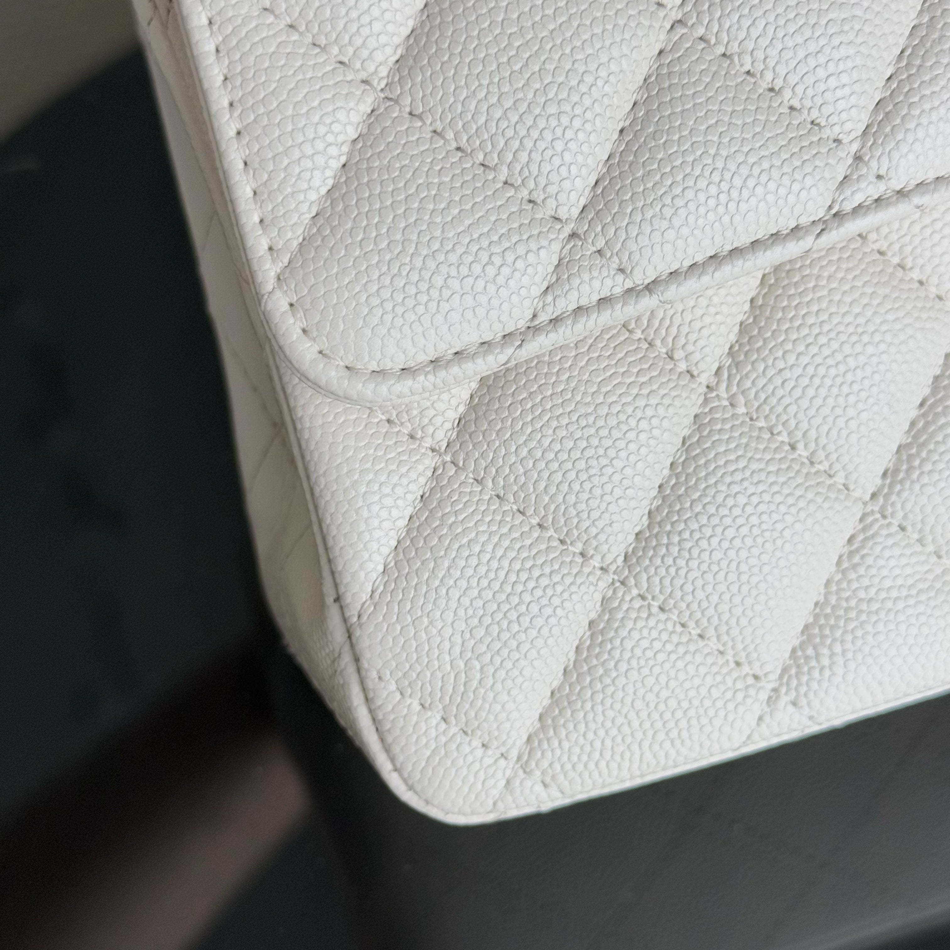 Deposit of Chanel Classic Flap Medium - Caviar 25CM Quilted Cream White Gold Hardware Series 23