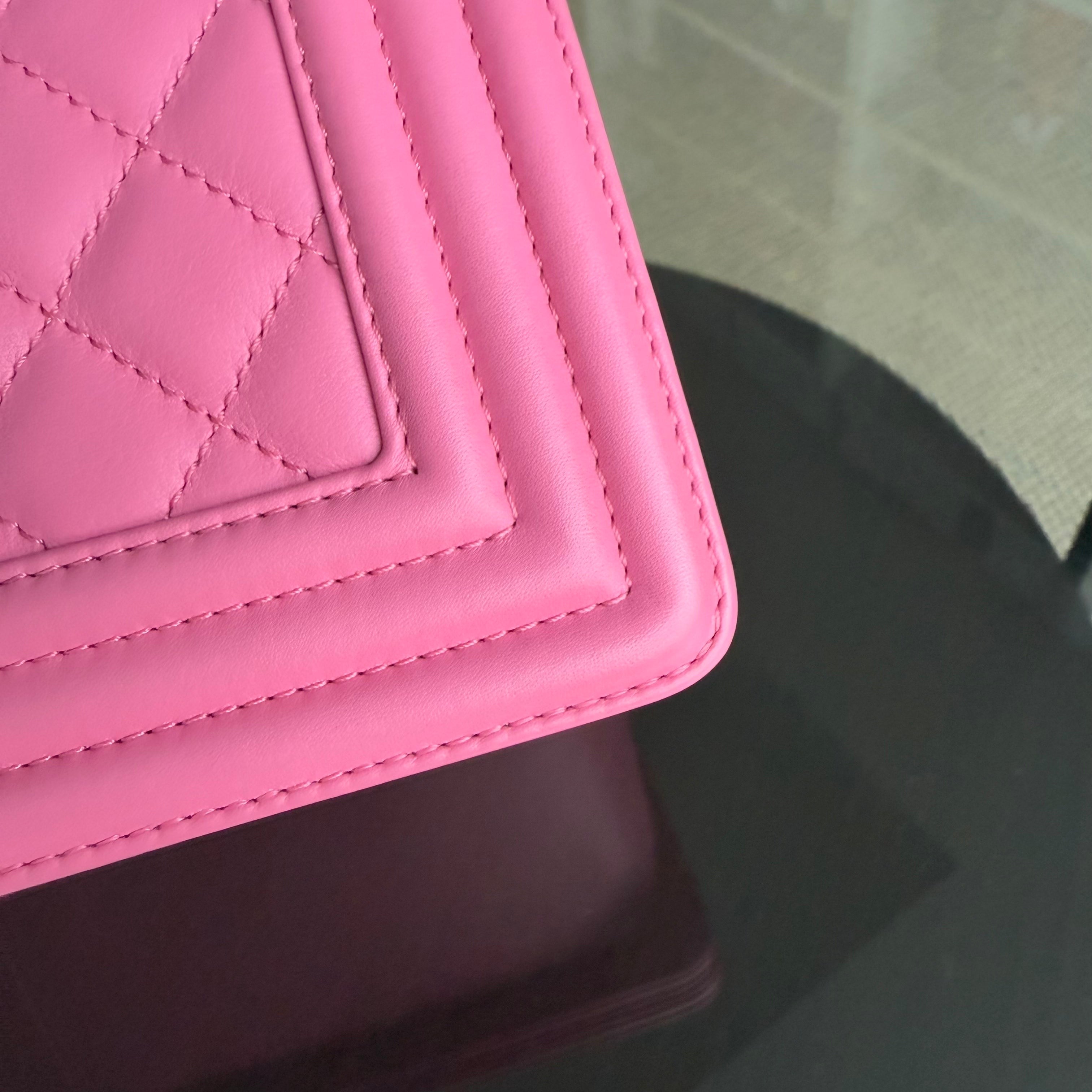 Chanel Boy Medium - Caflskin 25CM Quilted Pink Gold Hardware